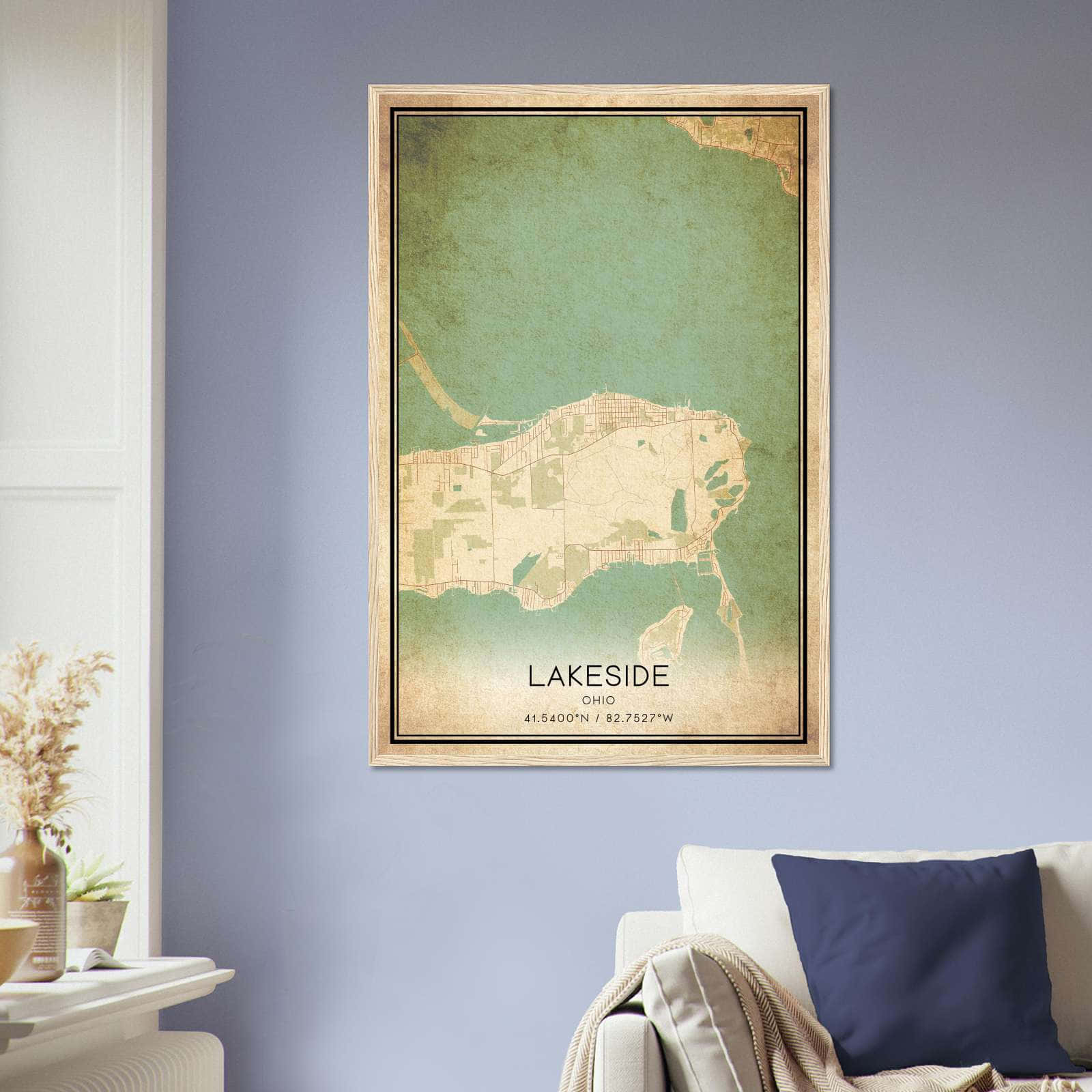 Vintage Lakeside Ohio Map Poster, Lakeside OH City Road Wall Art Print