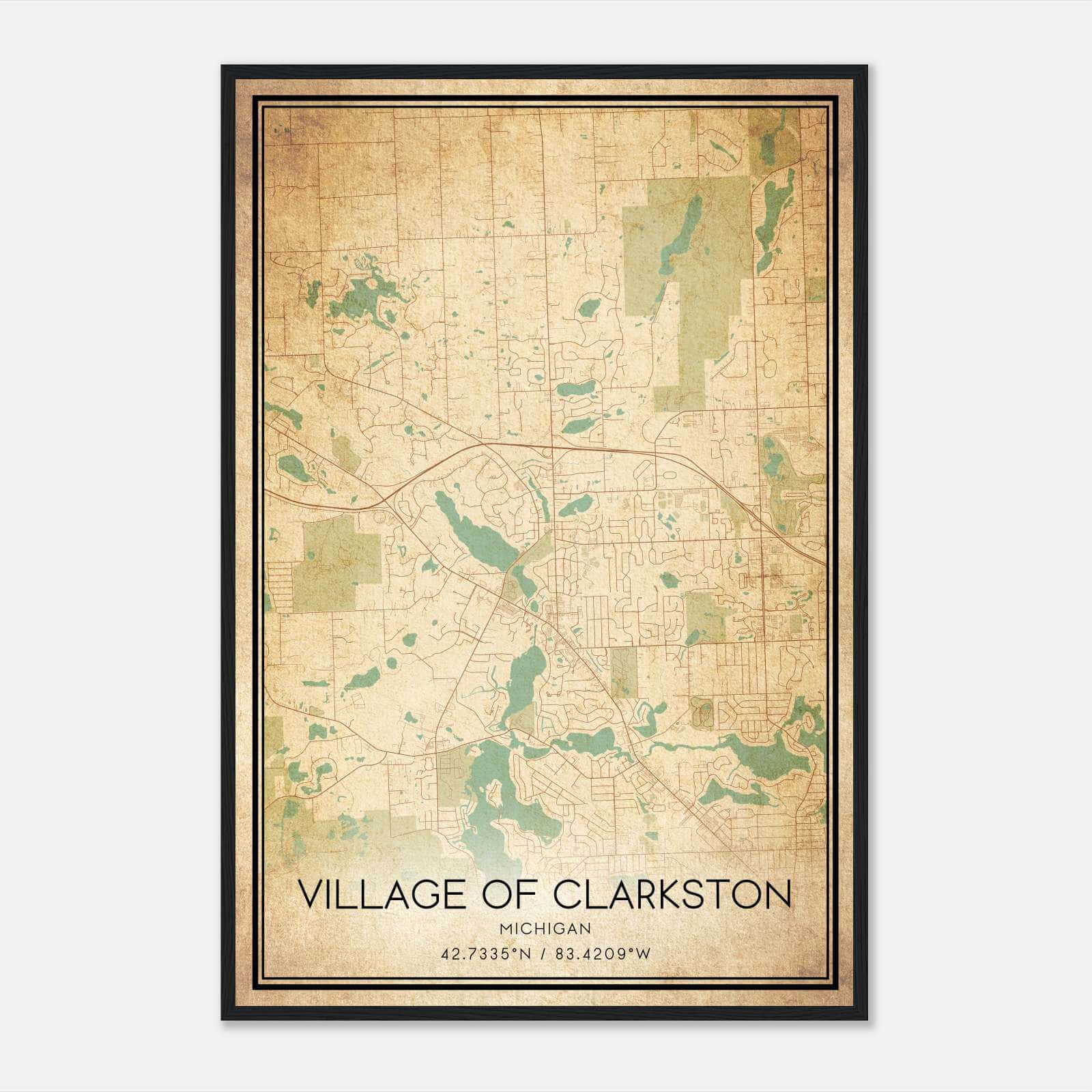 Vintage Village Of Clarkston Michigan Map Poster, Village Of Clarkston MI City Road Wall Art Print Vintage Village Of Clarkston Michigan Map Poster, Village Of Clarkston MI City Road Wall Art Print