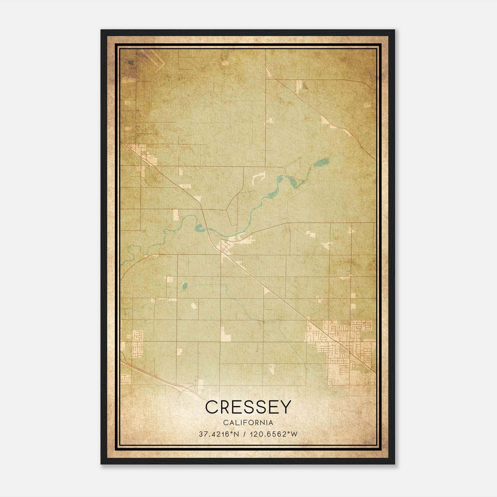 Vintage Cressey California Map Poster, Cressey CA City Road Wall Art Print Vintage Cressey California Map Poster, Cressey CA City Road Wall Art Print
