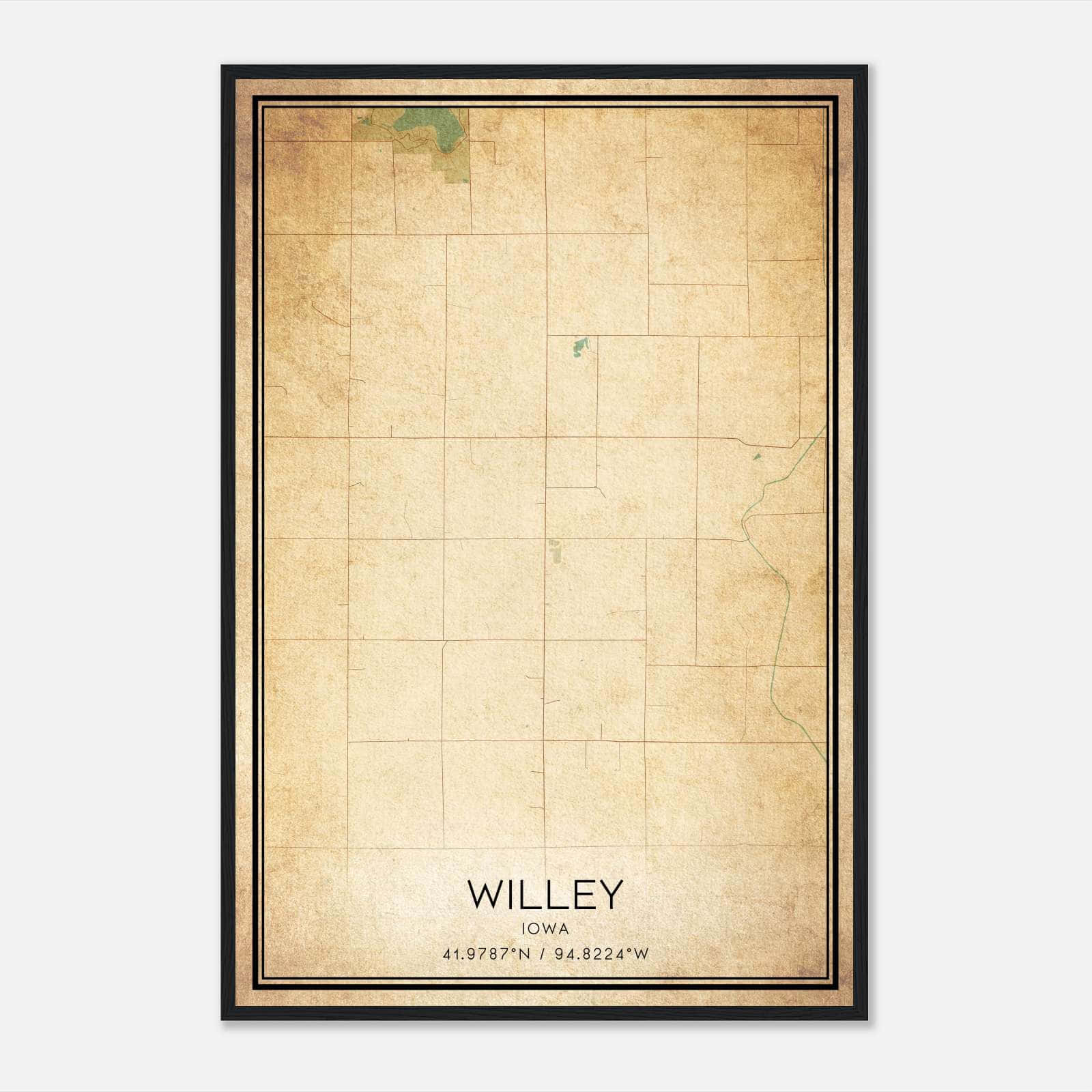 Vintage Willey Iowa Map Poster, Willey IA City Road Wall Art Print Vintage Willey Iowa Map Poster, Willey IA City Road Wall Art Print