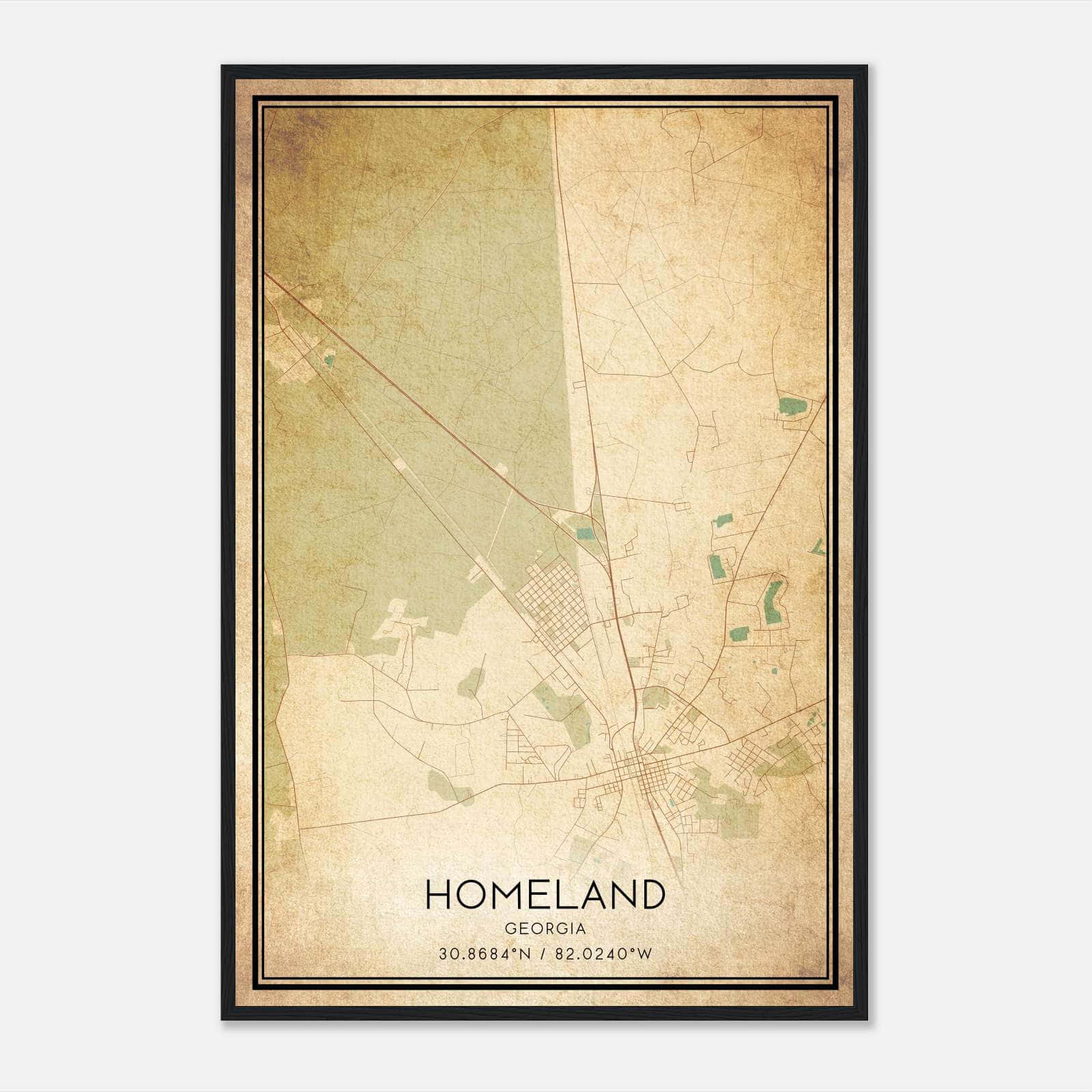 Vintage Homeland Georgia Map Poster, Homeland GA City Road Wall Art ...