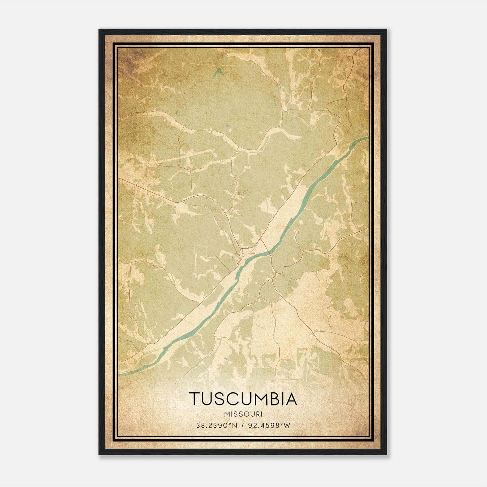 Vintage Tuscumbia Missouri Map Poster, Tuscumbia MO City Road Wall Art Print Vintage Tuscumbia Missouri Map Poster, Tuscumbia MO City Road Wall Art Print