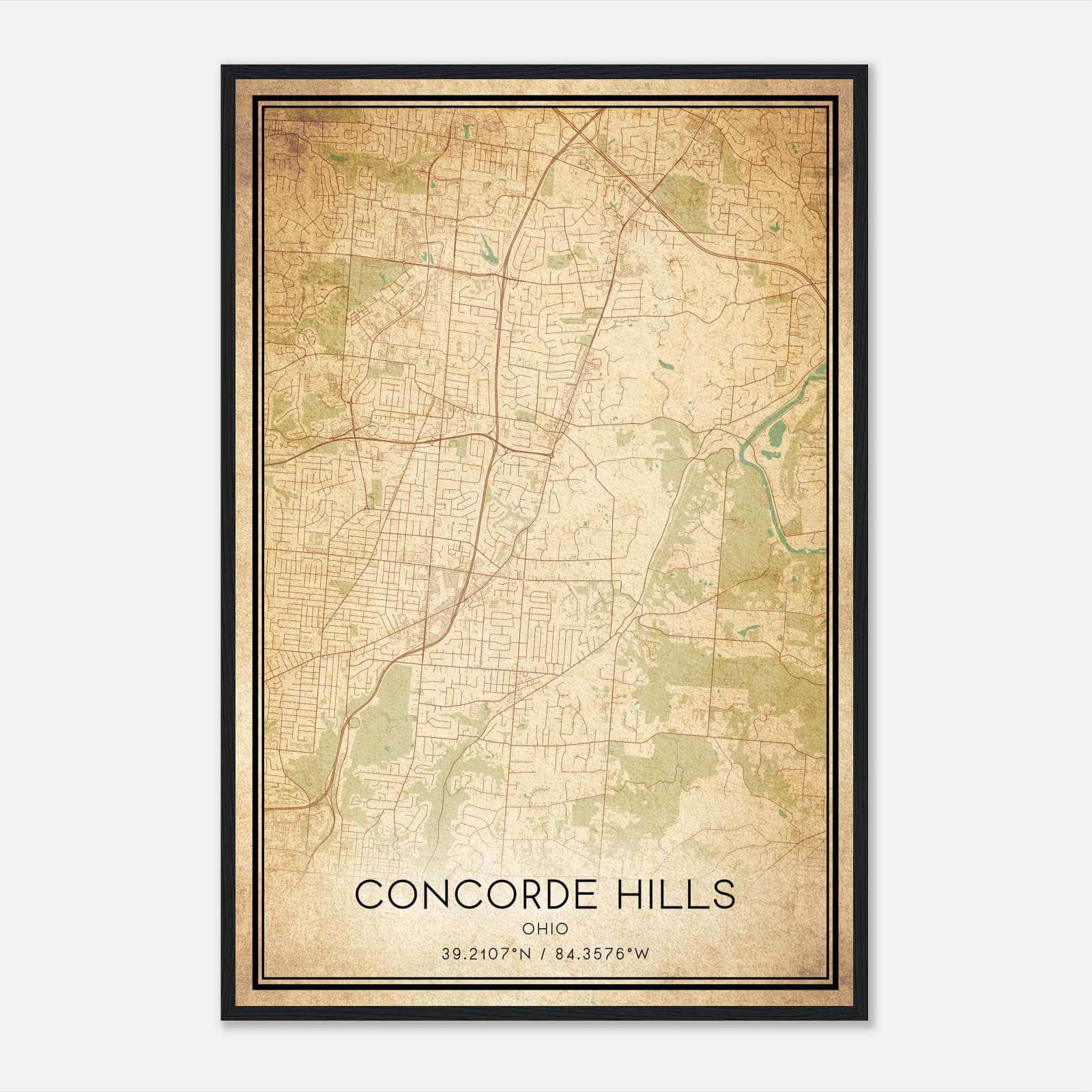 Vintage Concorde Hills Ohio Map Poster, Concorde Hills OH City Road Wall Art Print Vintage Concorde Hills Ohio Map Poster, Concorde Hills OH City Road Wall Art Print