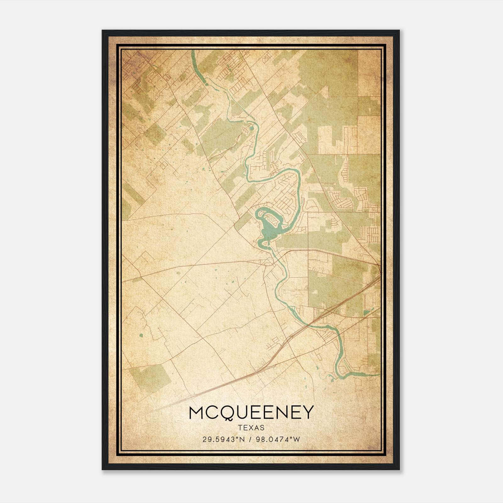 Vintage Mcqueeney Texas Map Poster, Mcqueeney TX City Road Wall Art Print Vintage Mcqueeney Texas Map Poster, Mcqueeney TX City Road Wall Art Print