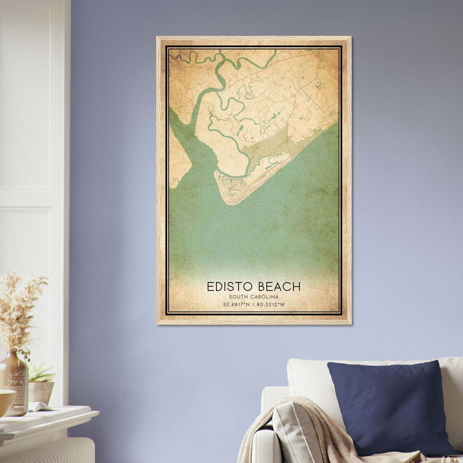 Vintage Edisto Beach South Carolina Map Poster, Edisto Beach SC City Road Wall Art Print