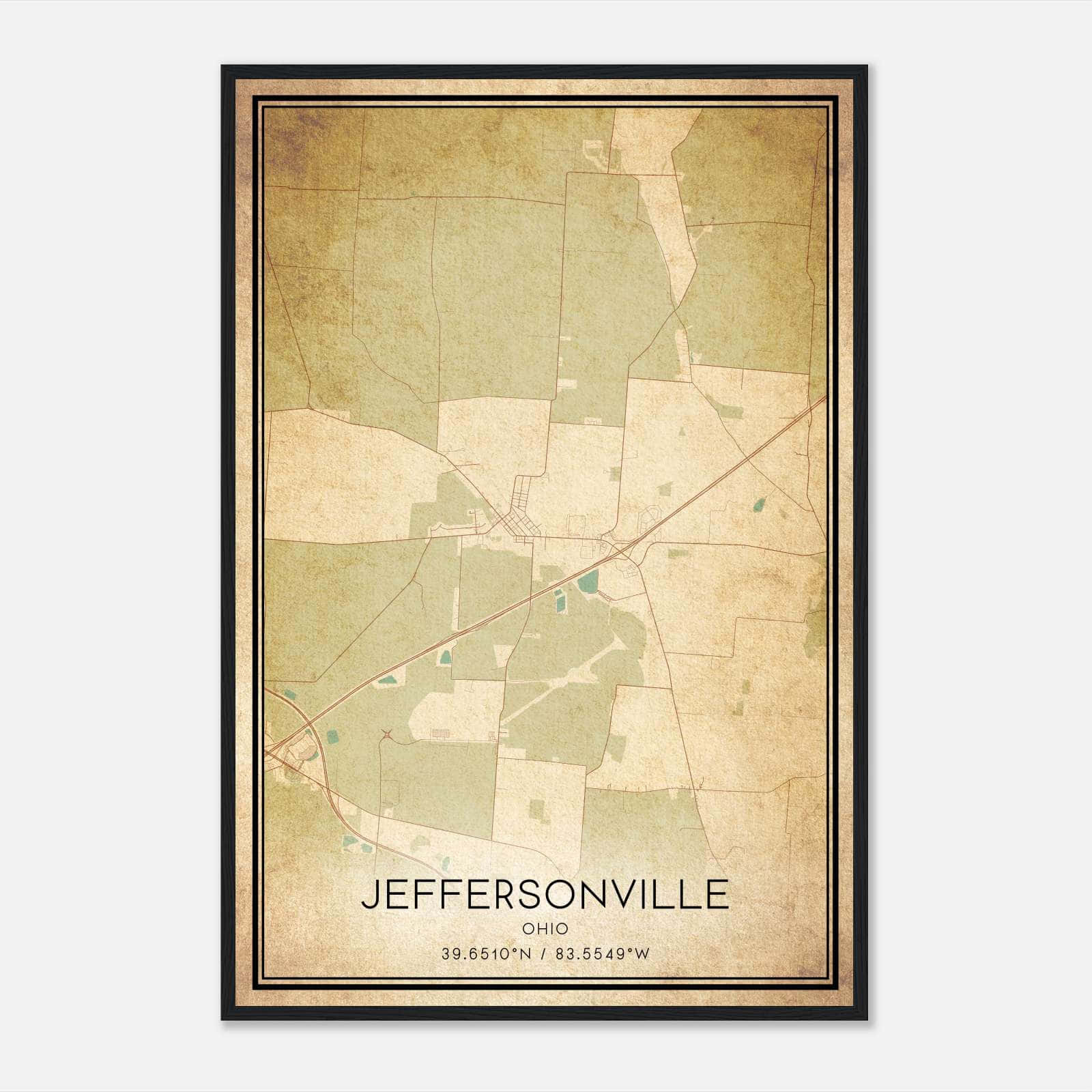 Vintage Jeffersonville Ohio Map Poster, Jeffersonville OH City Road Wall Art Print Vintage Jeffersonville Ohio Map Poster, Jeffersonville OH City Road Wall Art Print