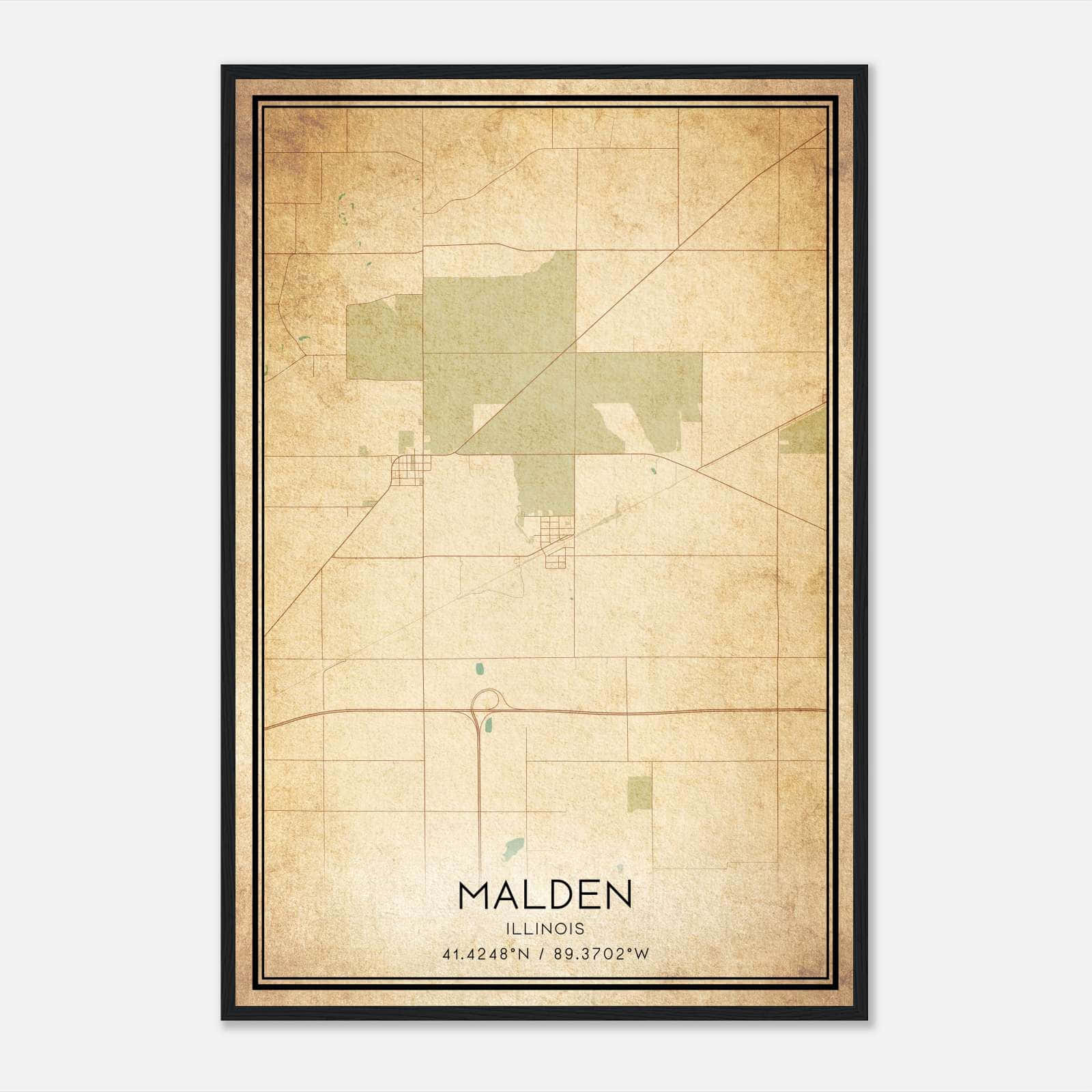 Vintage Malden Illinois Map Poster, Malden IL City Road Wall Art Print Vintage Malden Illinois Map Poster, Malden IL City Road Wall Art Print
