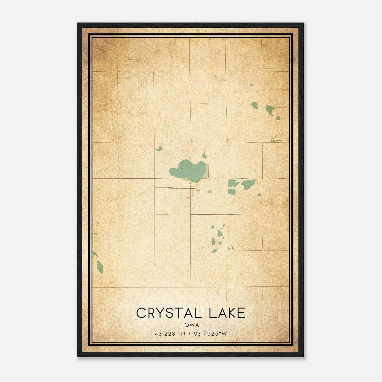 Vintage Crystal Lake Iowa Map Poster, Crystal Lake IA City Road Wall Art Print Vintage Crystal Lake Iowa Map Poster, Crystal Lake IA City Road Wall Art Print