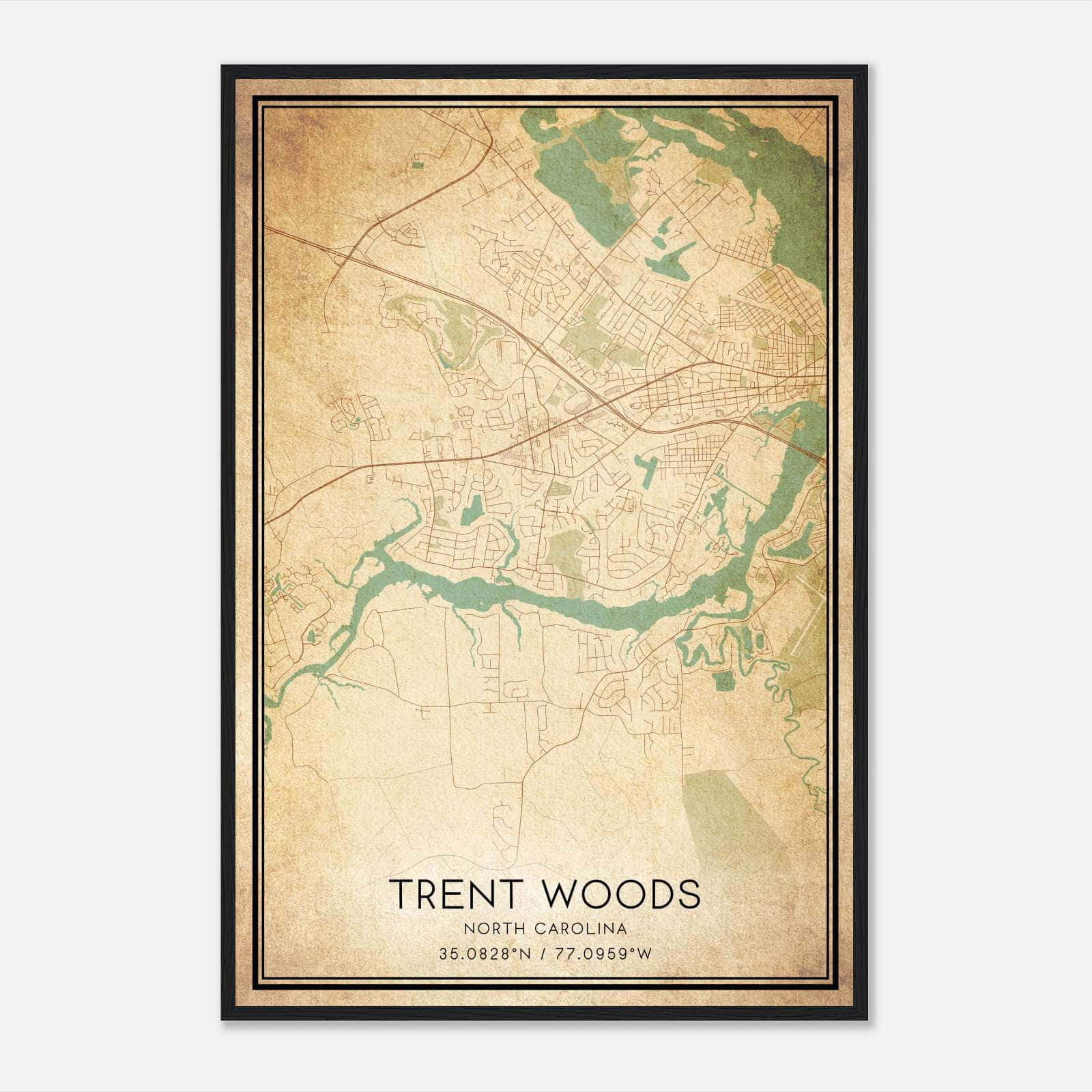 Vintage Trent Woods North Carolina Map Poster, Trent Woods NC City Road Wall Art Print Vintage Trent Woods North Carolina Map Poster, Trent Woods NC City Road Wall Art Print