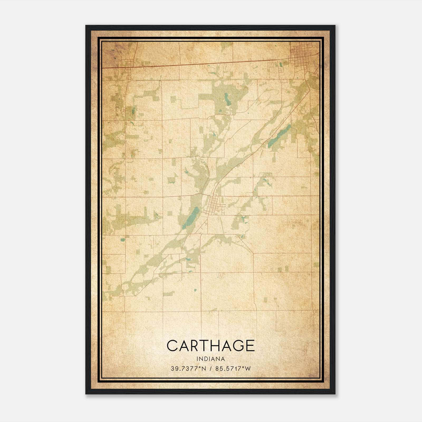 Vintage Carthage Indiana Map Poster, Carthage IN City Road Wall Art Print Vintage Carthage Indiana Map Poster, Carthage IN City Road Wall Art Print