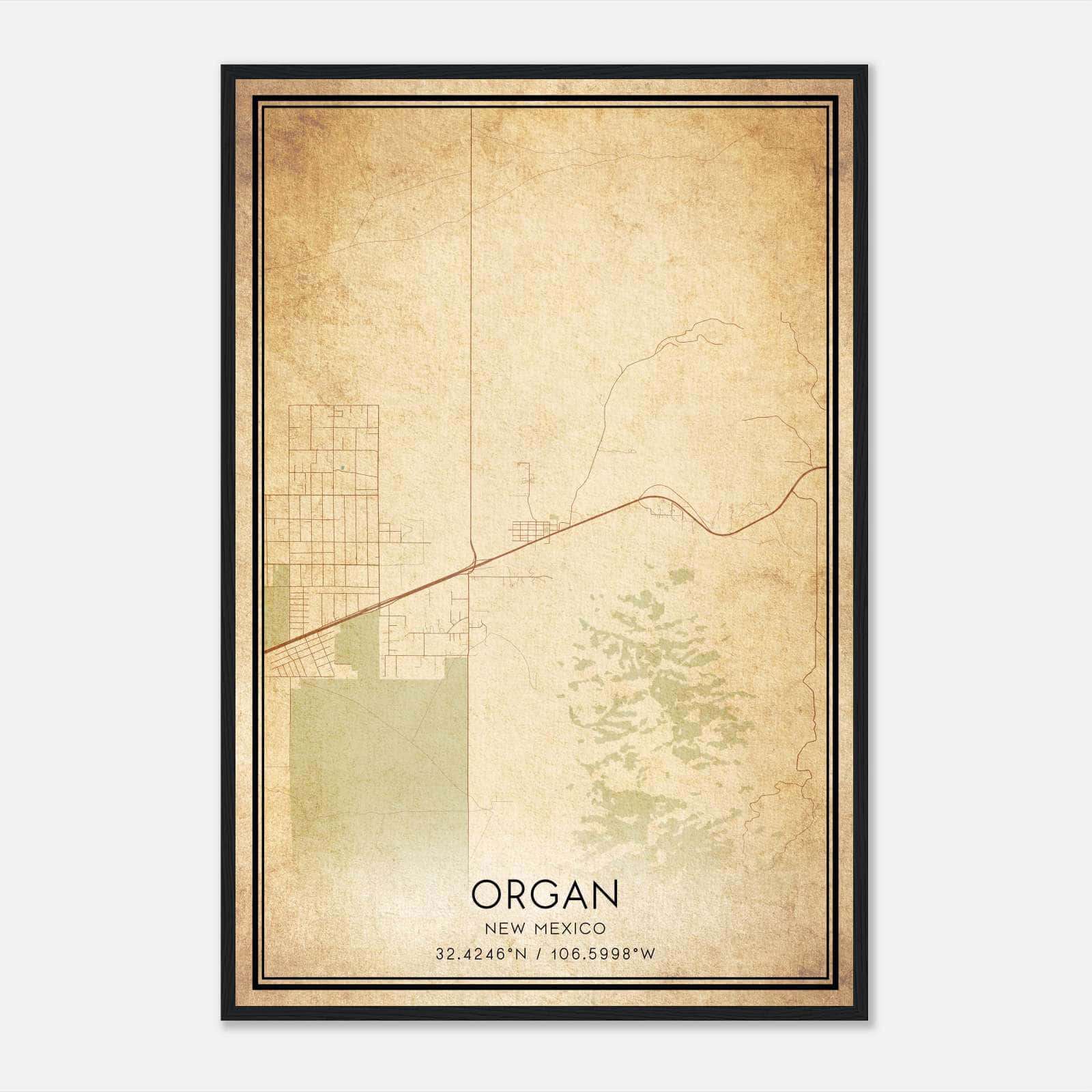 Vintage Organ New Mexico Map Poster, Organ NM City Road Wall Art Print Vintage Organ New Mexico Map Poster, Organ NM City Road Wall Art Print