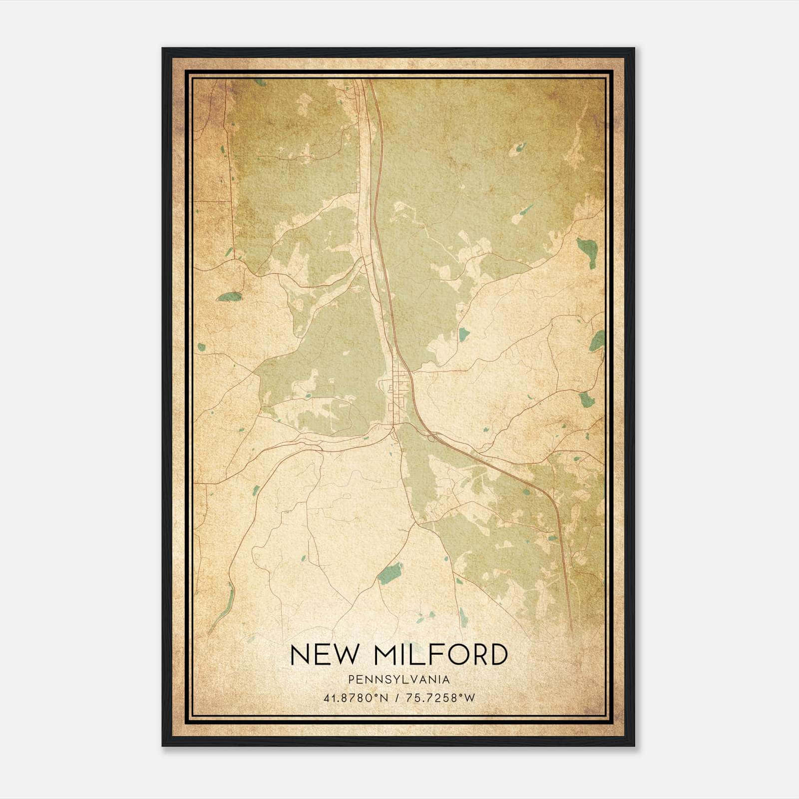 Vintage New Milford Pennsylvania Map Poster, New Milford PA City Road Wall Art Print Vintage New Milford Pennsylvania Map Poster, New Milford PA City Road Wall Art Print