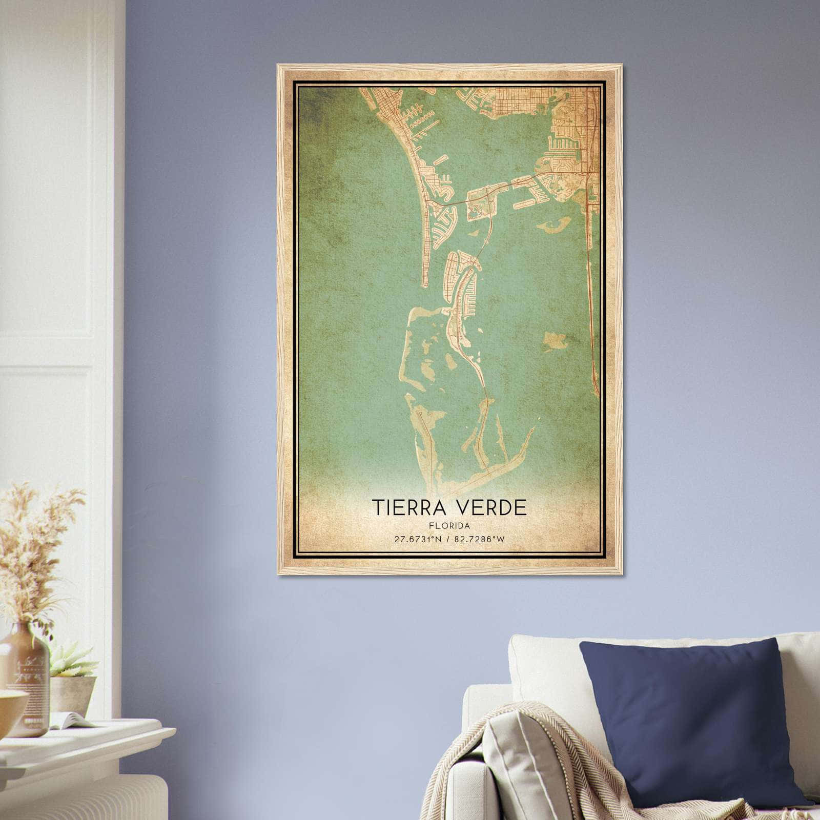 Vintage Tierra Verde Florida Map Poster, Tierra Verde FL City Road Wall Art Print