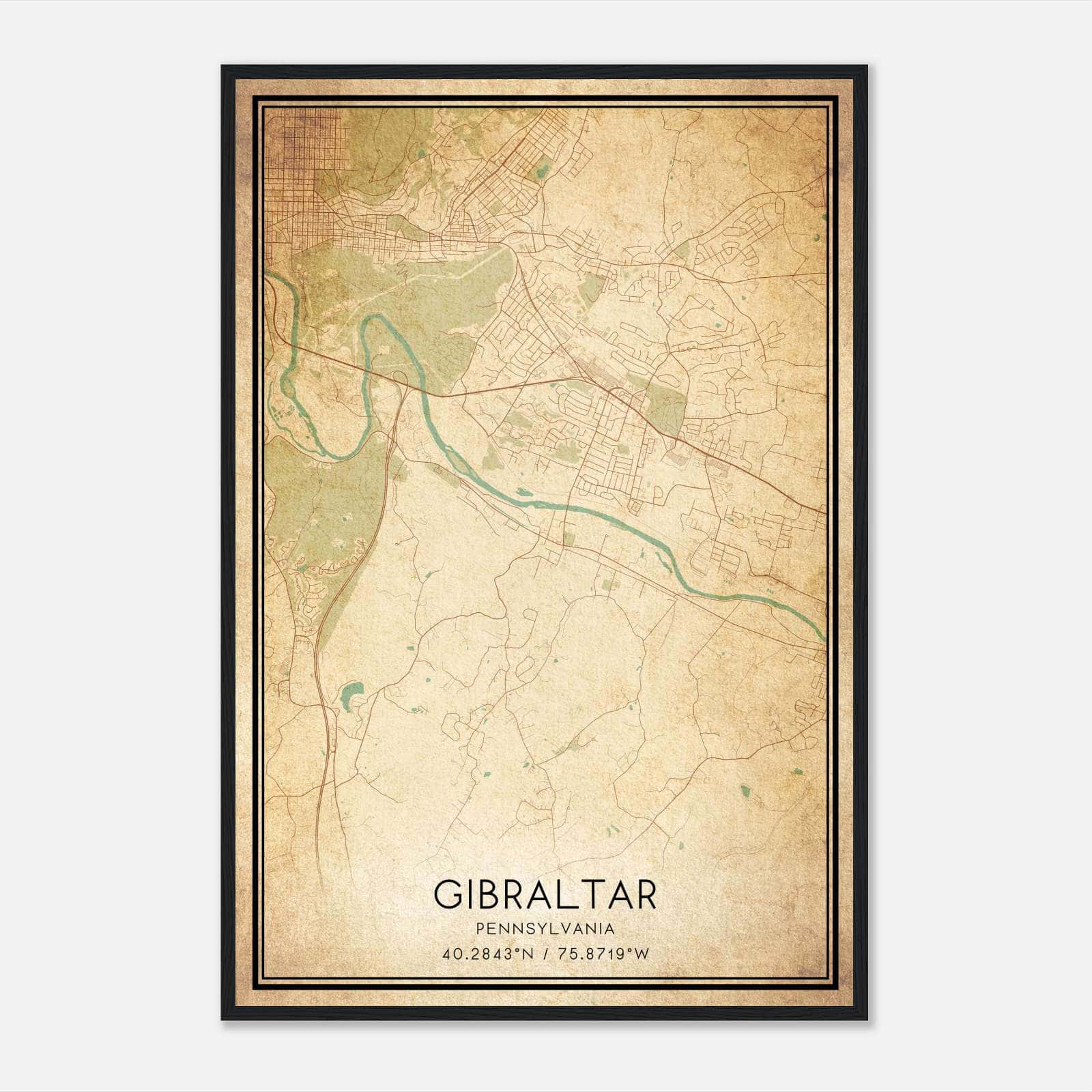 Vintage Gibraltar Pennsylvania Map Poster, Gibraltar PA City Road Wall Art Print Vintage Gibraltar Pennsylvania Map Poster, Gibraltar PA City Road Wall Art Print