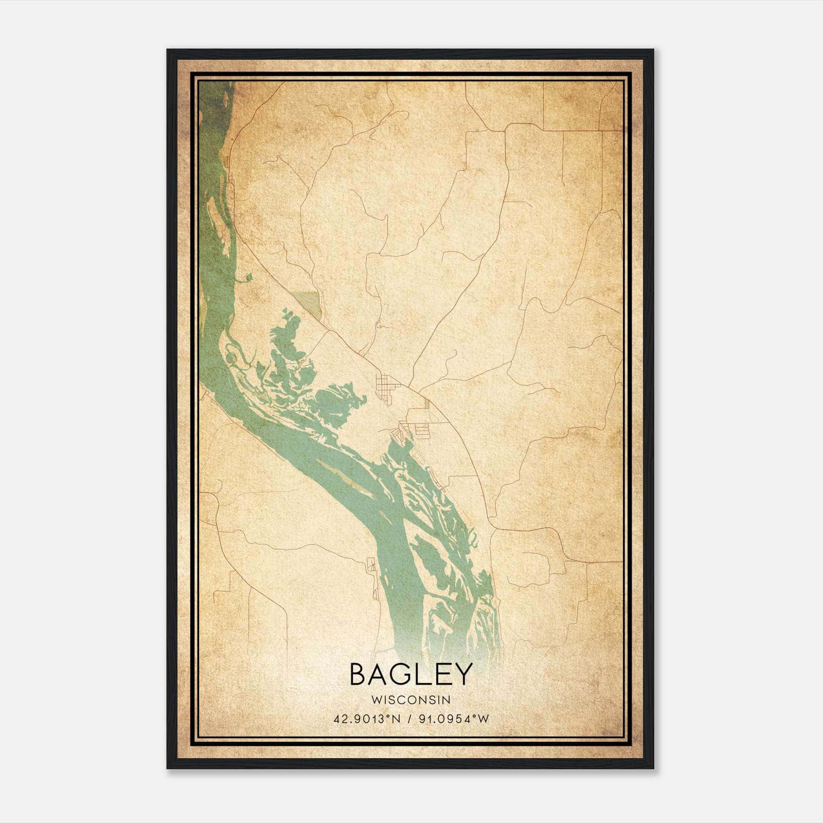 Vintage Bagley Wisconsin Map Poster, Bagley WI City Road Wall Art Print Vintage Bagley Wisconsin Map Poster, Bagley WI City Road Wall Art Print