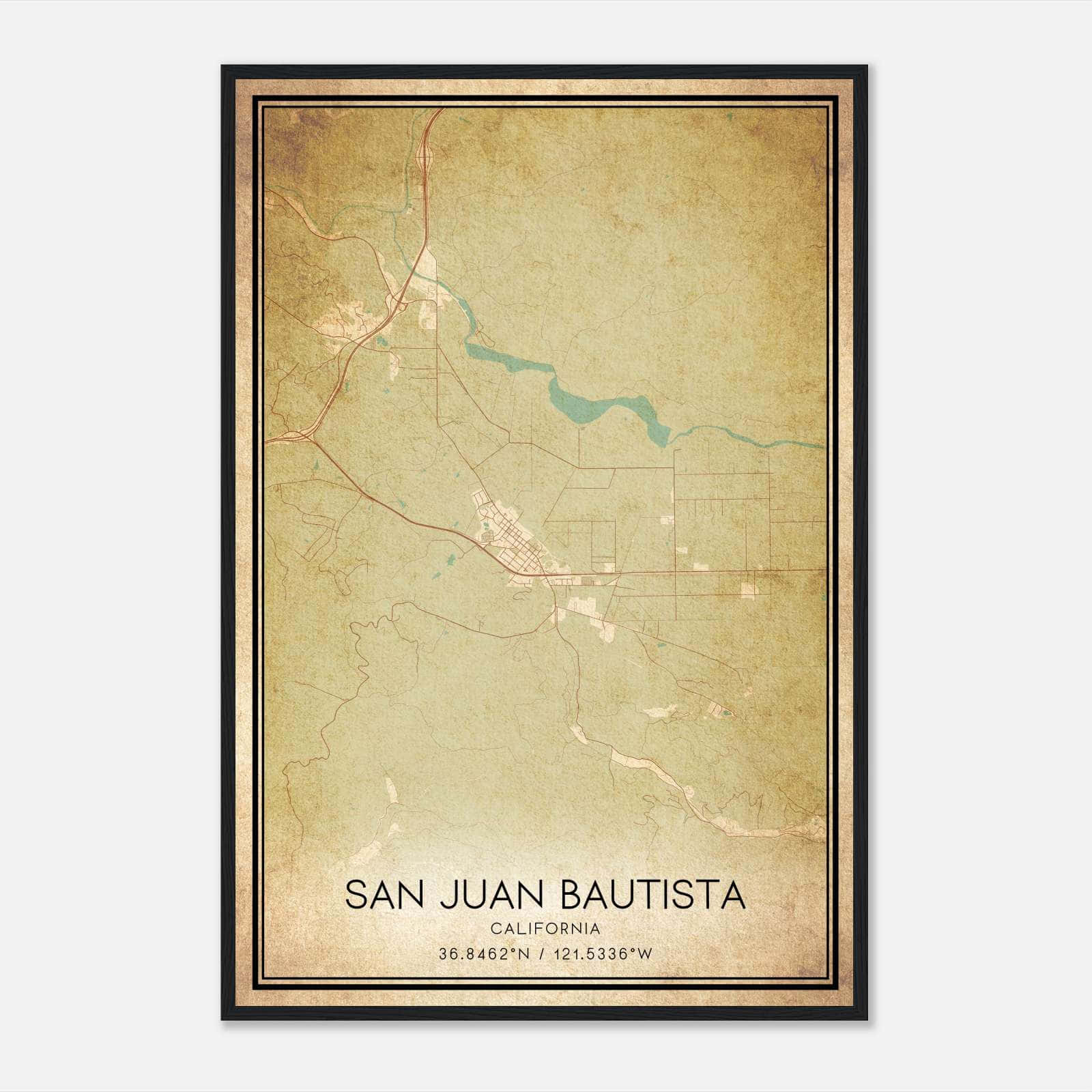 Vintage San Juan Bautista California Map Poster, San Juan Bautista CA City Road Wall Art Print Vintage San Juan Bautista California Map Poster, San Juan Bautista CA City Road Wall Art Print