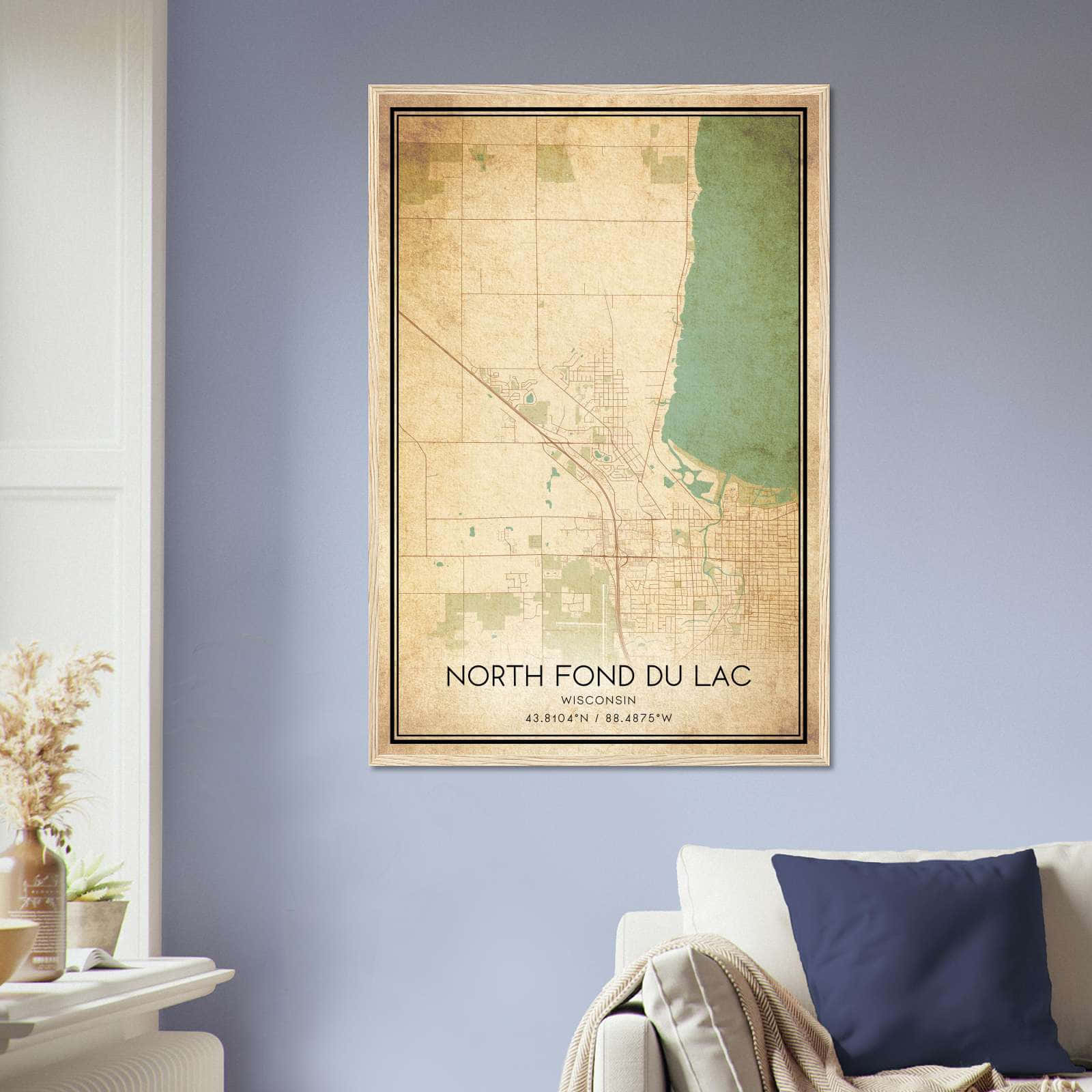 Vintage North Fond Du Lac Wisconsin Map Poster, North Fond Du Lac WI City Road Wall Art Print