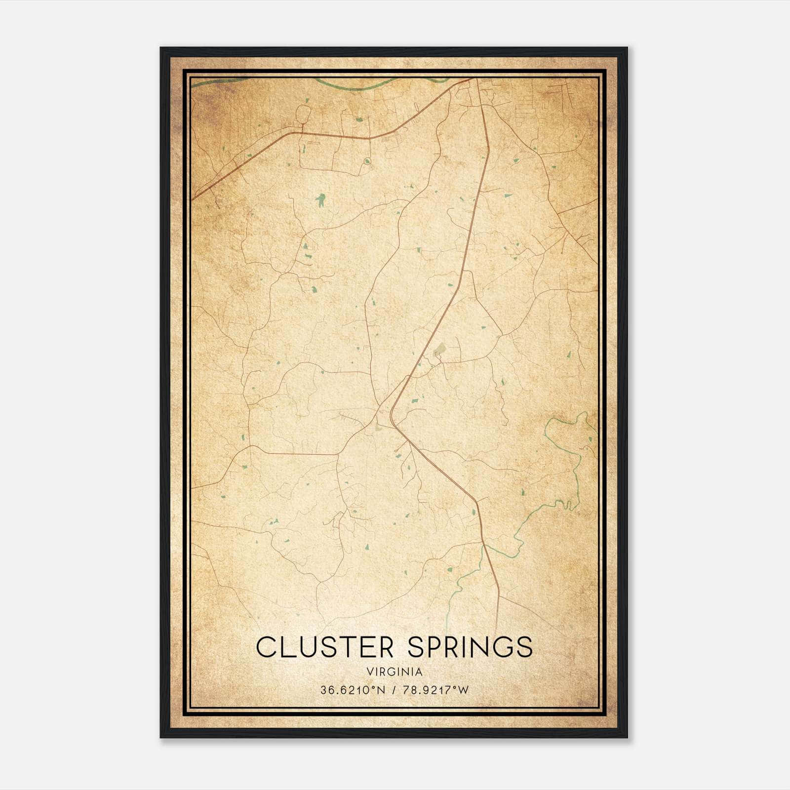 Vintage Cluster Springs Virginia Map Poster, Cluster Springs VA City Road Wall Art Print Vintage Cluster Springs Virginia Map Poster, Cluster Springs VA City Road Wall Art Print