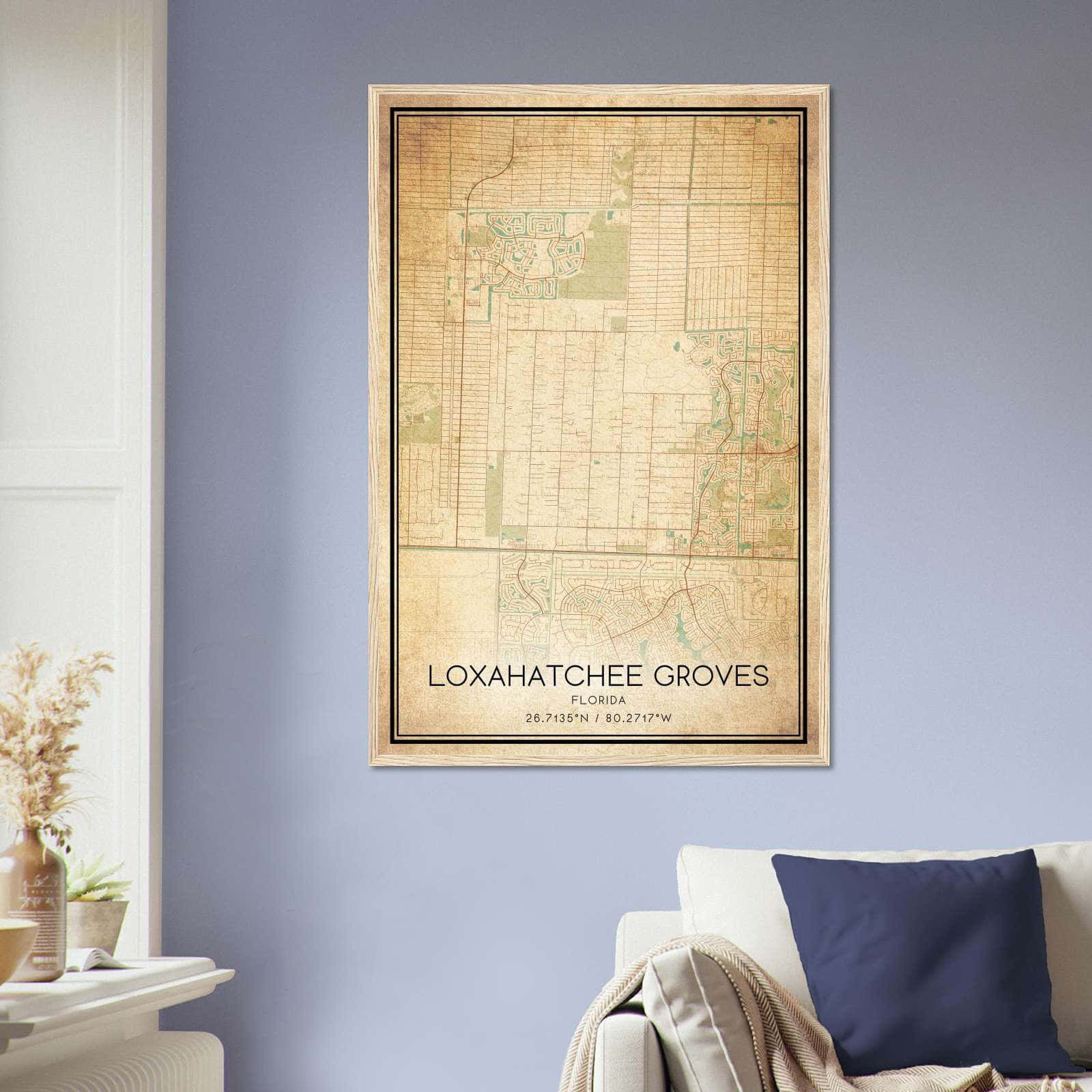 Vintage Loxahatchee Groves Florida Map Poster, Loxahatchee Groves FL City Road Wall Art Print