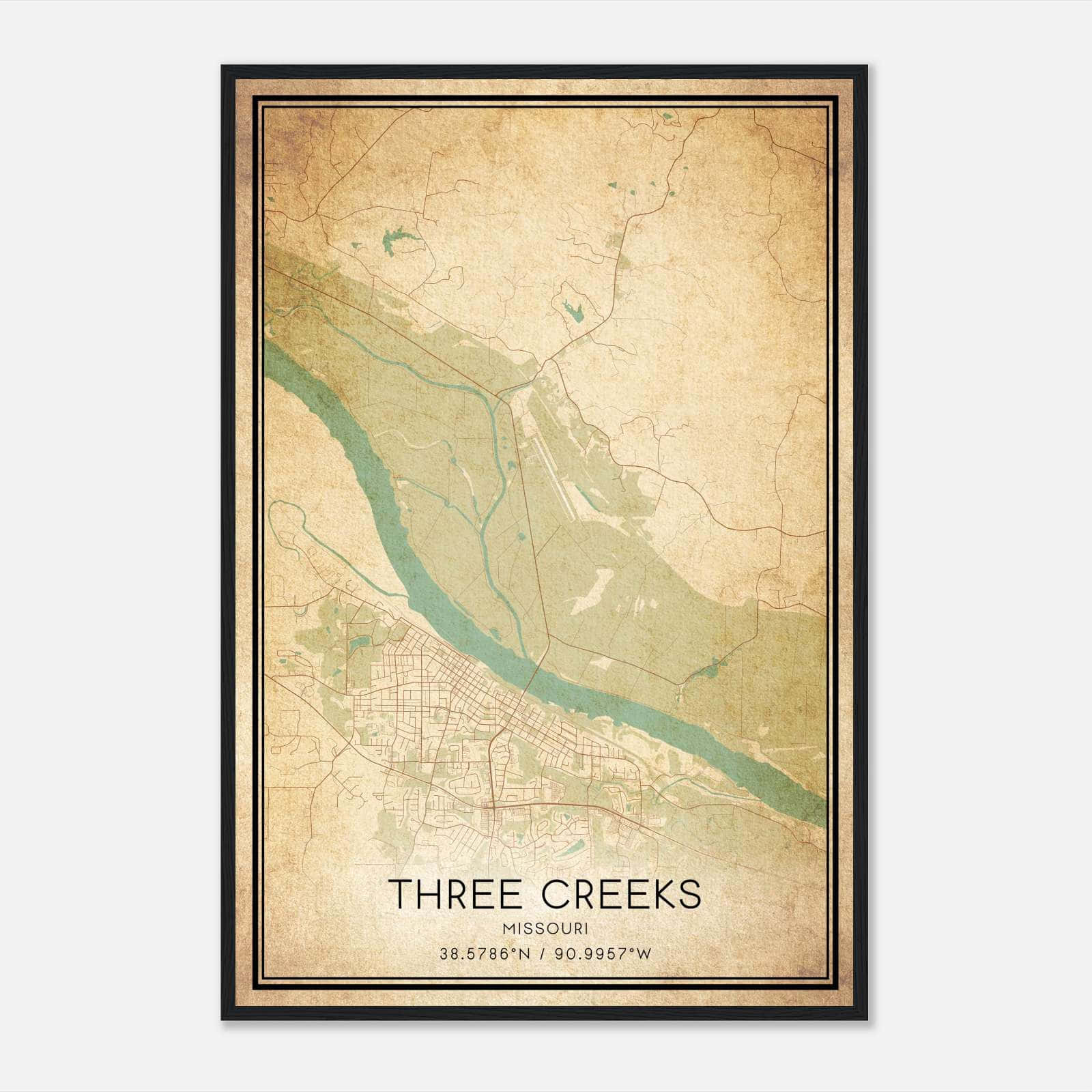 Vintage Three Creeks Missouri Map Poster, Three Creeks MO City Road Wall Art Print Vintage Three Creeks Missouri Map Poster, Three Creeks MO City Road Wall Art Print