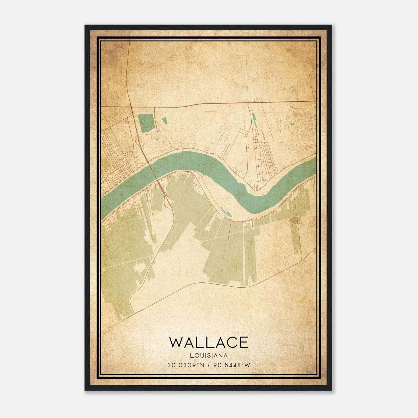 Vintage Wallace Louisiana Map Poster, Wallace LA City Road Wall Art Print Vintage Wallace Louisiana Map Poster, Wallace LA City Road Wall Art Print