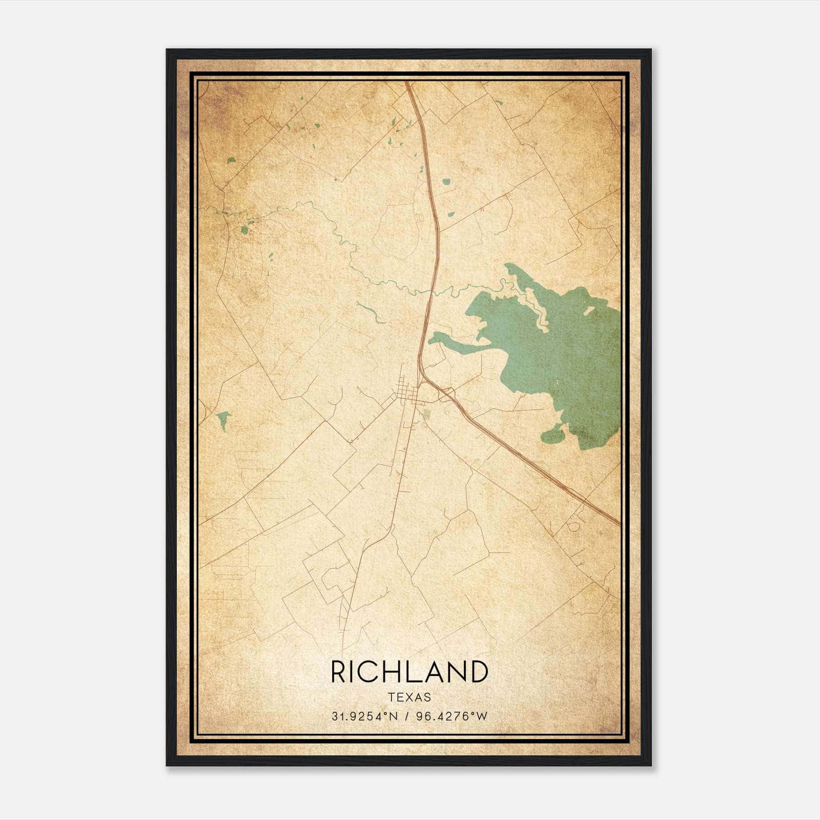 Vintage Richland Texas Map Poster, Richland TX City Road Wall Art Print Vintage Richland Texas Map Poster, Richland TX City Road Wall Art Print