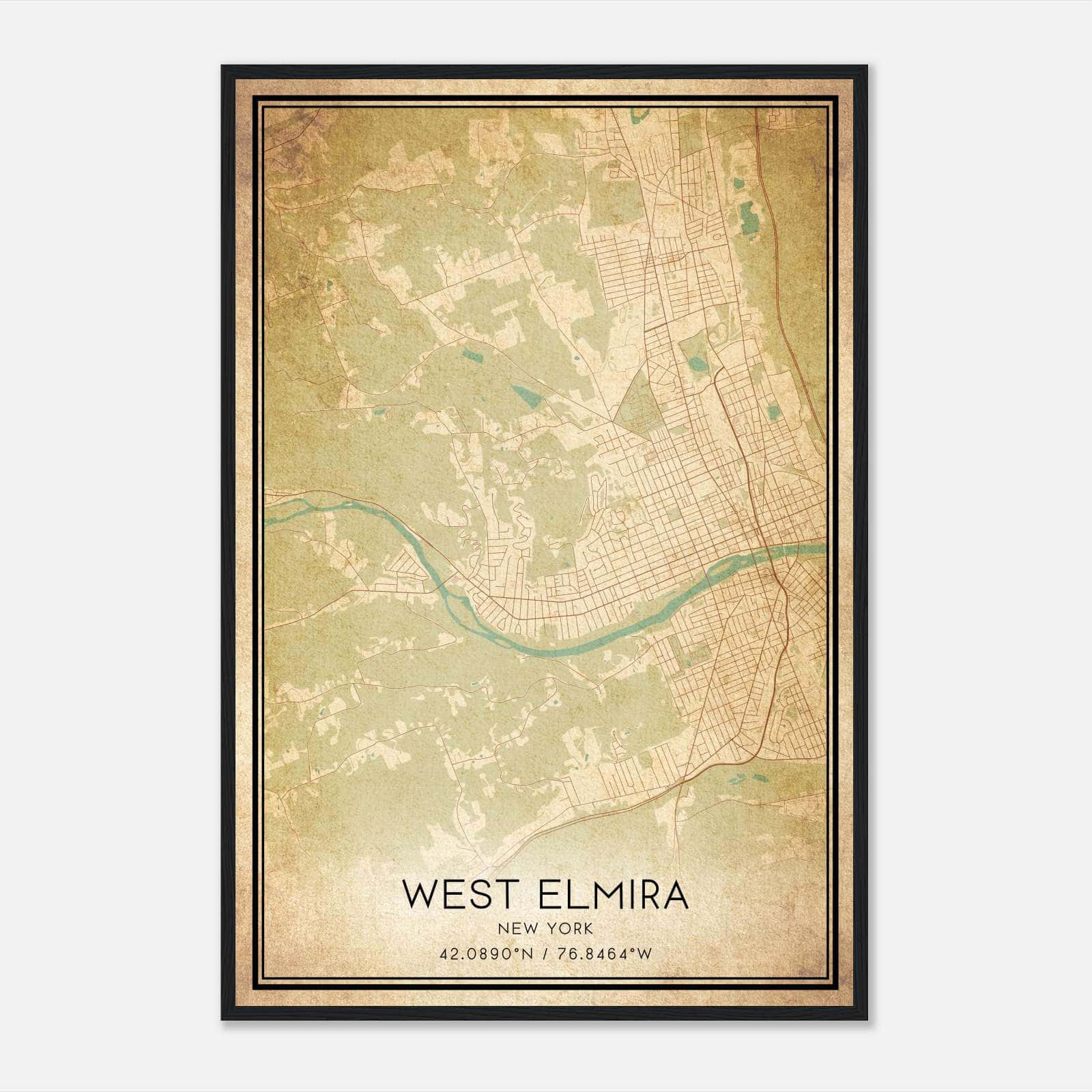 Vintage West Elmira New York Map Poster, West Elmira NY City Road Wall Art Print Vintage West Elmira New York Map Poster, West Elmira NY City Road Wall Art Print
