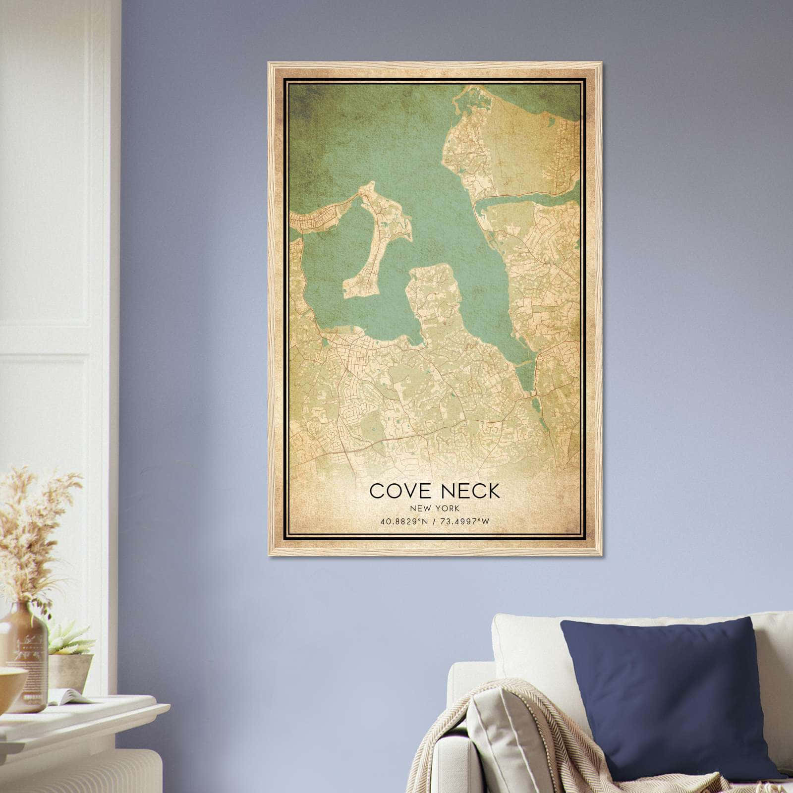 Vintage Cove Neck New York Map Poster, Cove Neck NY City Road Wall Art Print
