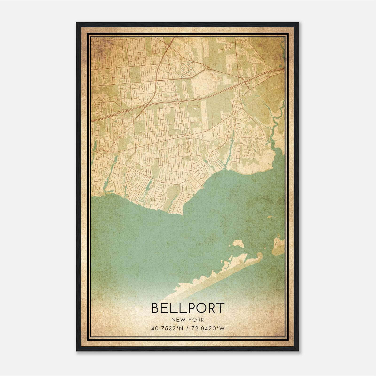 Vintage Bellport New York Map Poster, Bellport NY City Road Wall Art Print Vintage Bellport New York Map Poster, Bellport NY City Road Wall Art Print