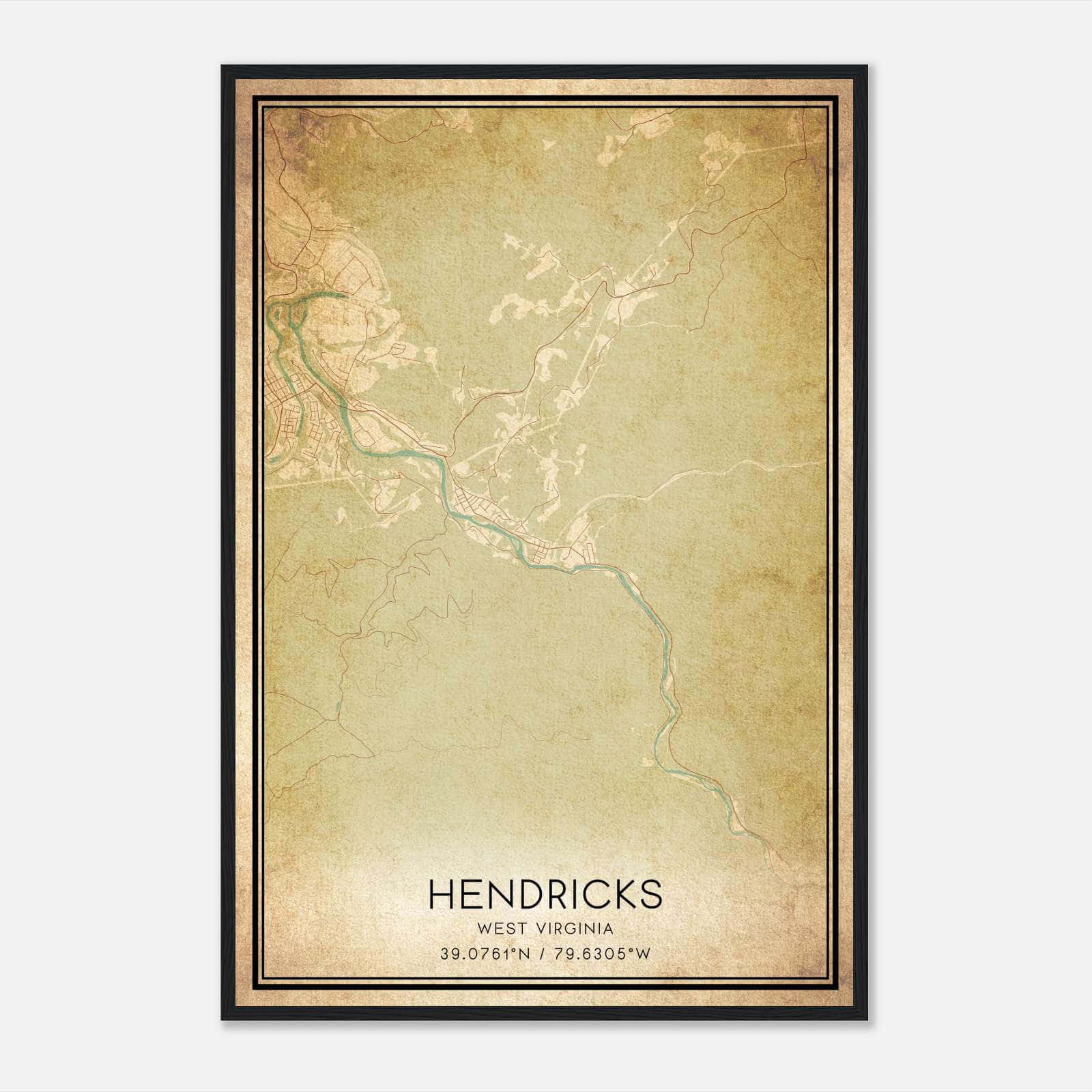 Vintage Hendricks West Virginia Map Poster, Hendricks WV City Road Wall Art Print Vintage Hendricks West Virginia Map Poster, Hendricks WV City Road Wall Art Print