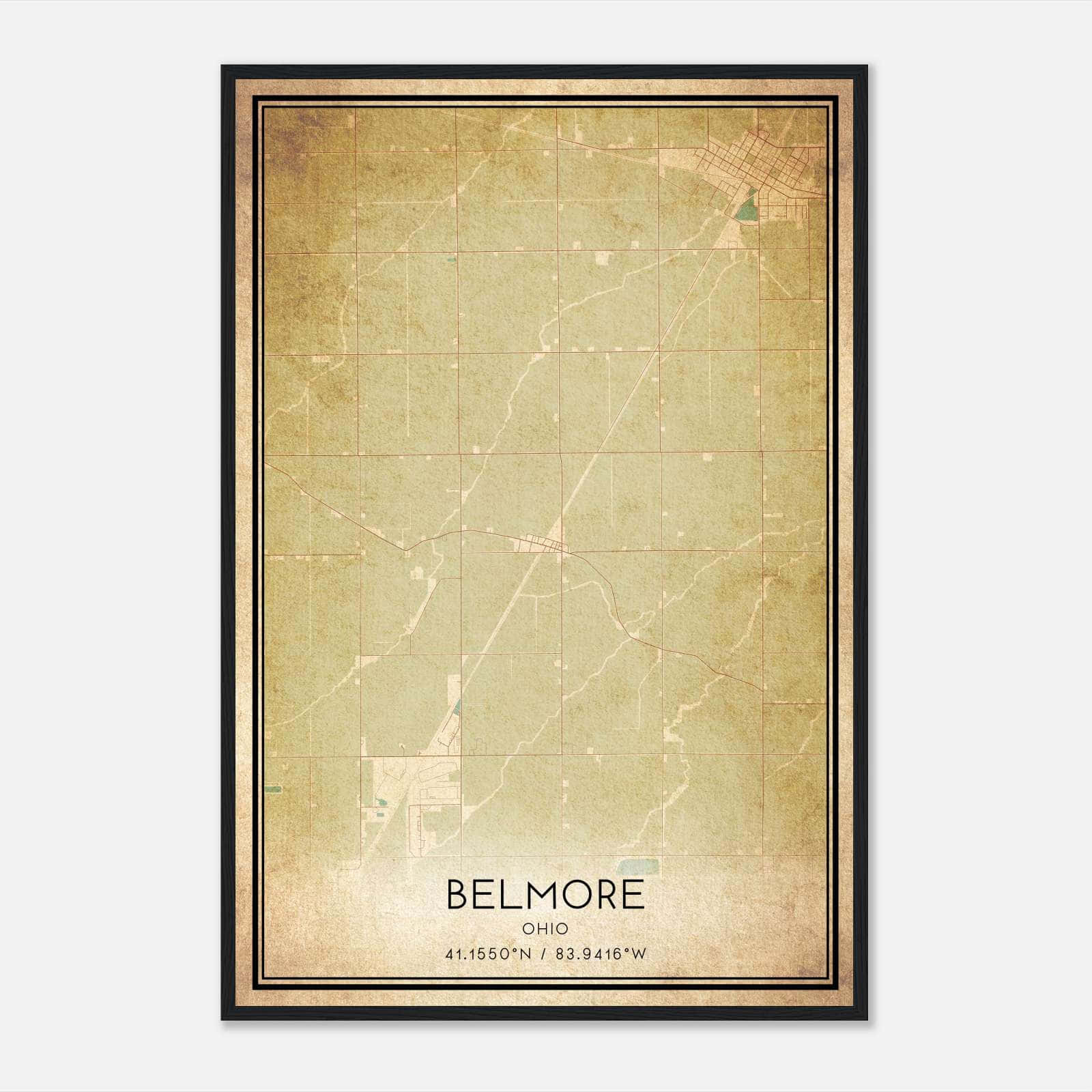 Vintage Belmore Ohio Map Poster, Belmore OH City Road Wall Art Print Vintage Belmore Ohio Map Poster, Belmore OH City Road Wall Art Print