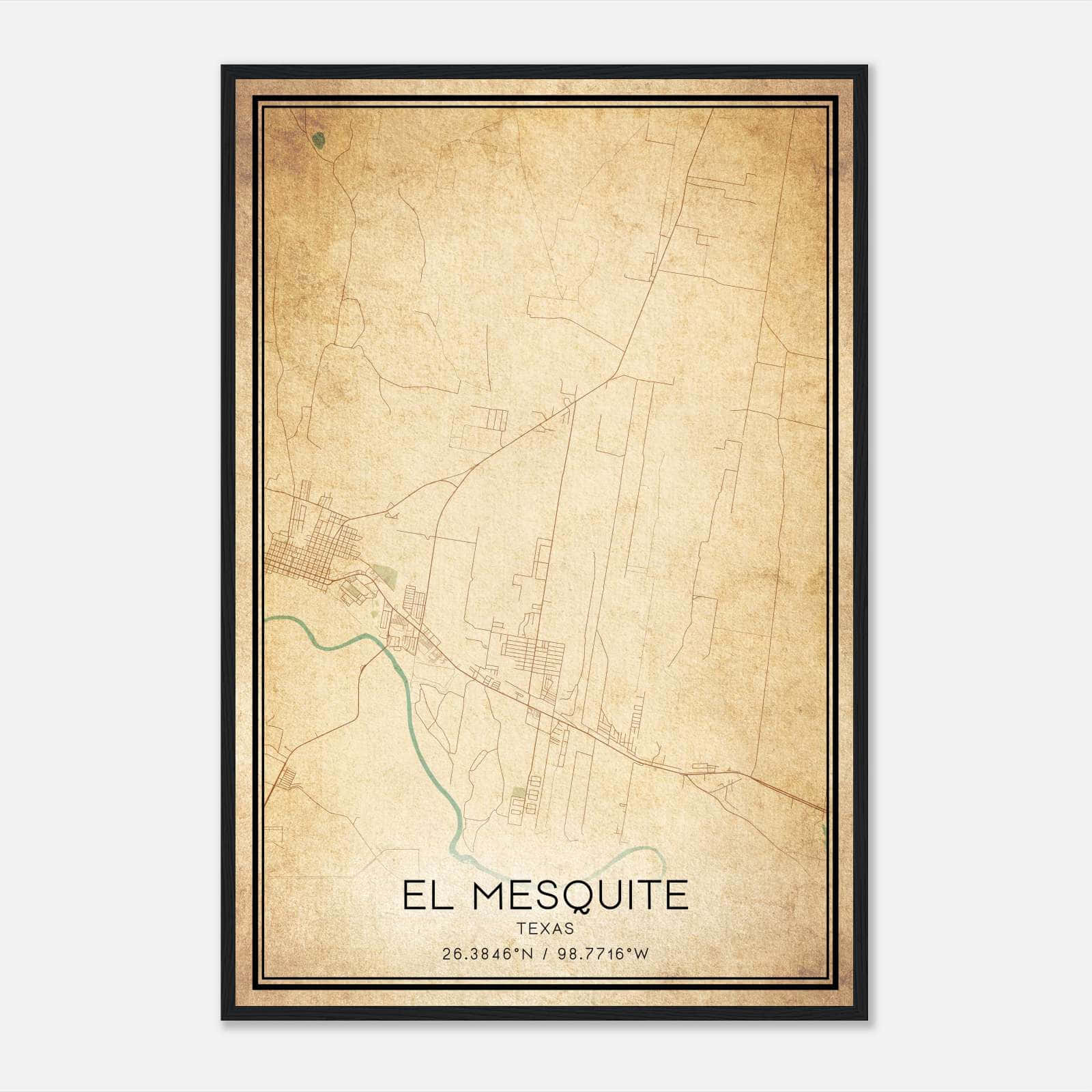 Vintage El Mesquite Texas Map Poster, El Mesquite TX City Road Wall Art Print Vintage El Mesquite Texas Map Poster, El Mesquite TX City Road Wall Art Print