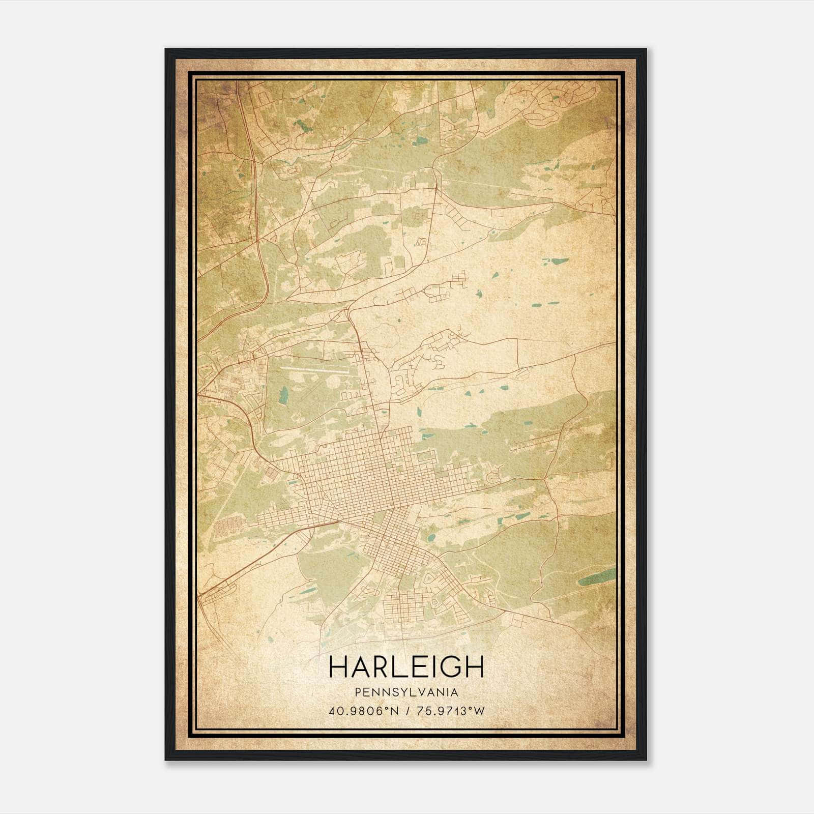 Vintage Harleigh Pennsylvania Map Poster, Harleigh PA City Road Wall Art Print Vintage Harleigh Pennsylvania Map Poster, Harleigh PA City Road Wall Art Print