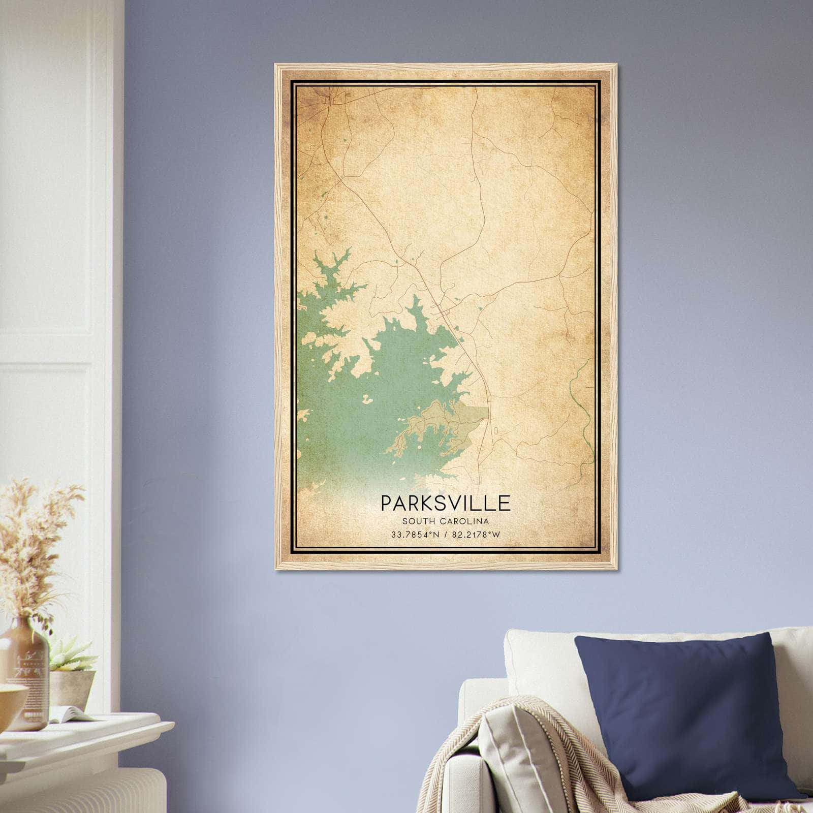 Vintage Parksville South Carolina Map Poster, Parksville SC City Road Wall Art Print