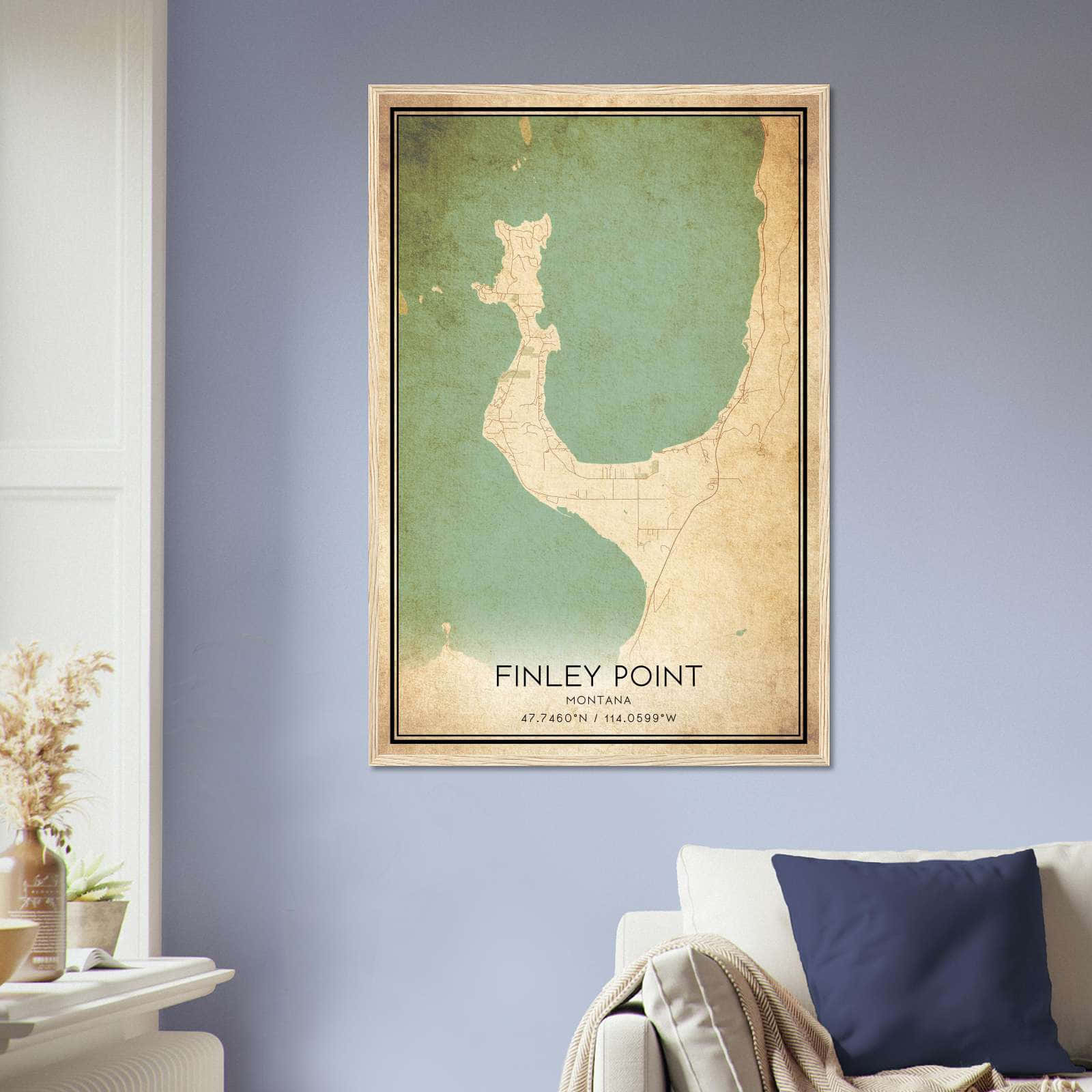 Vintage Finley Point Montana Map Poster, Finley Point MT City Road Wall Art Print
