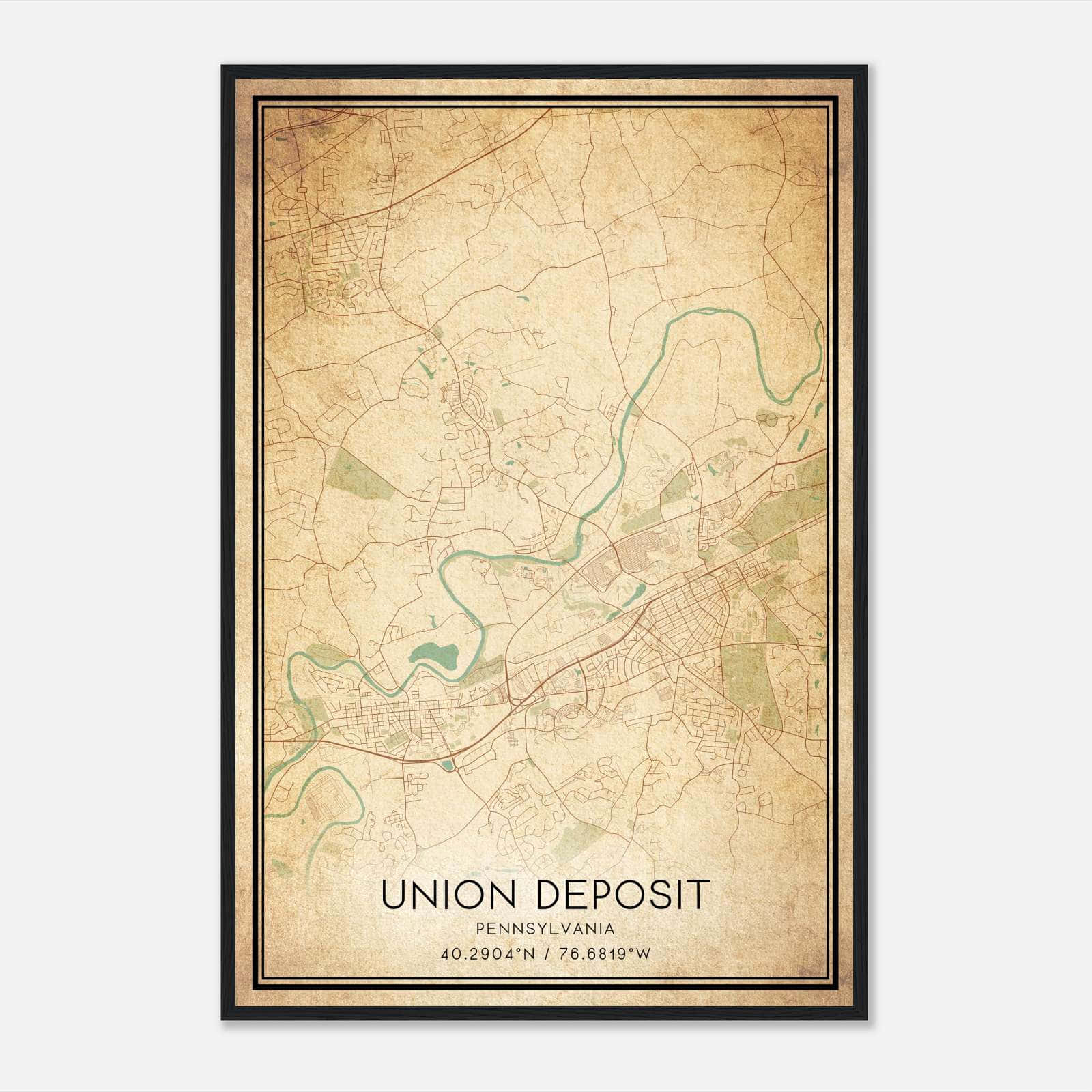 Vintage Union Deposit Pennsylvania Map Poster, Union Deposit PA City Road Wall Art Print