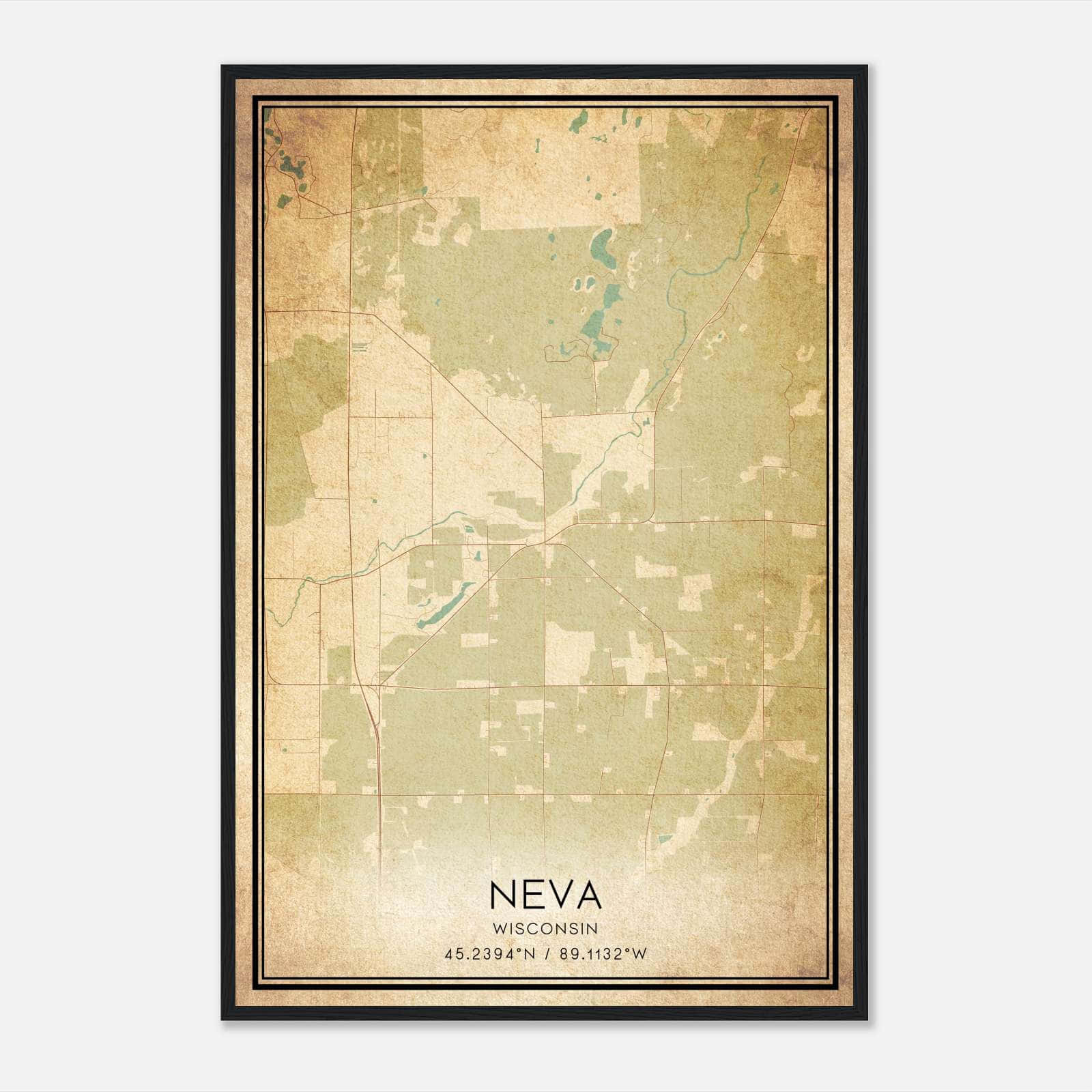 Vintage Neva Wisconsin Map Poster, Neva WI City Road Wall Art Print Vintage Neva Wisconsin Map Poster, Neva WI City Road Wall Art Print