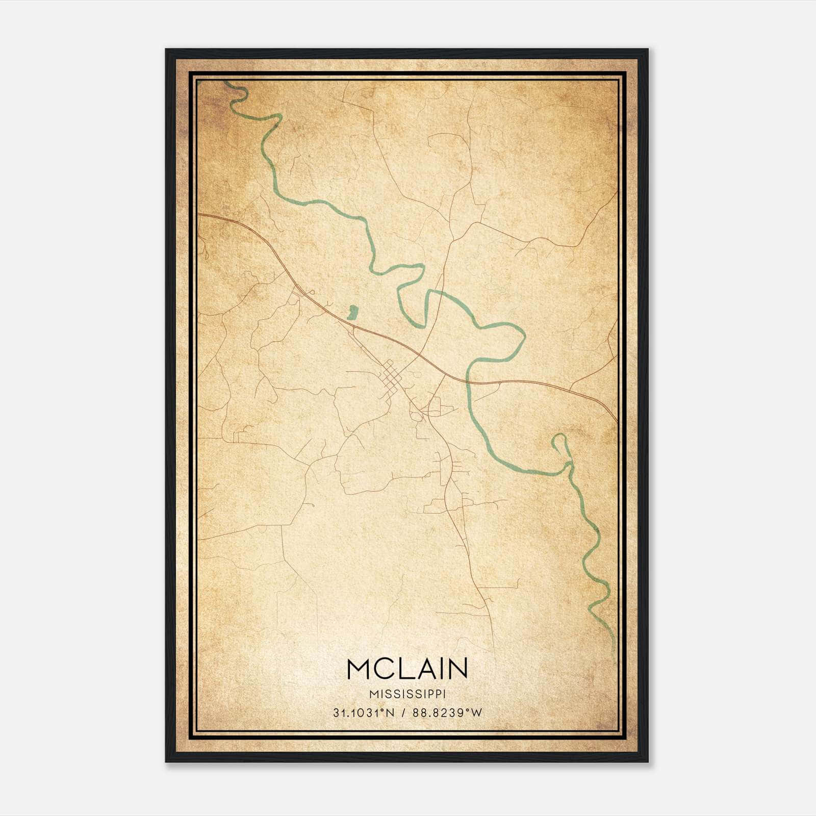Vintage Mclain Mississippi Map Poster, Mclain MS City Road Wall Art Print Vintage Mclain Mississippi Map Poster, Mclain MS City Road Wall Art Print