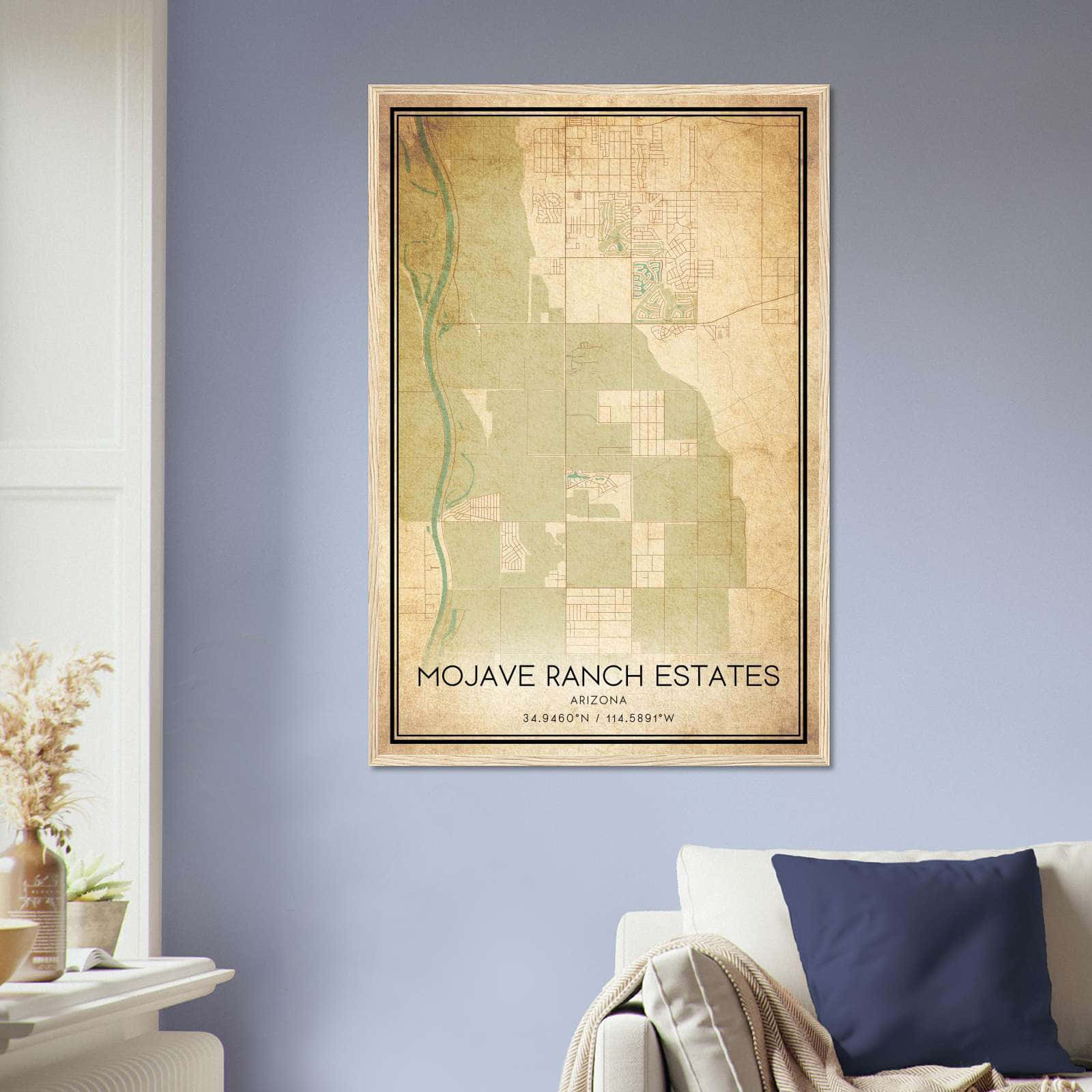Vintage Mojave Ranch Estates Arizona Map Poster, Mojave Ranch Estates AZ City Road Wall Art Print