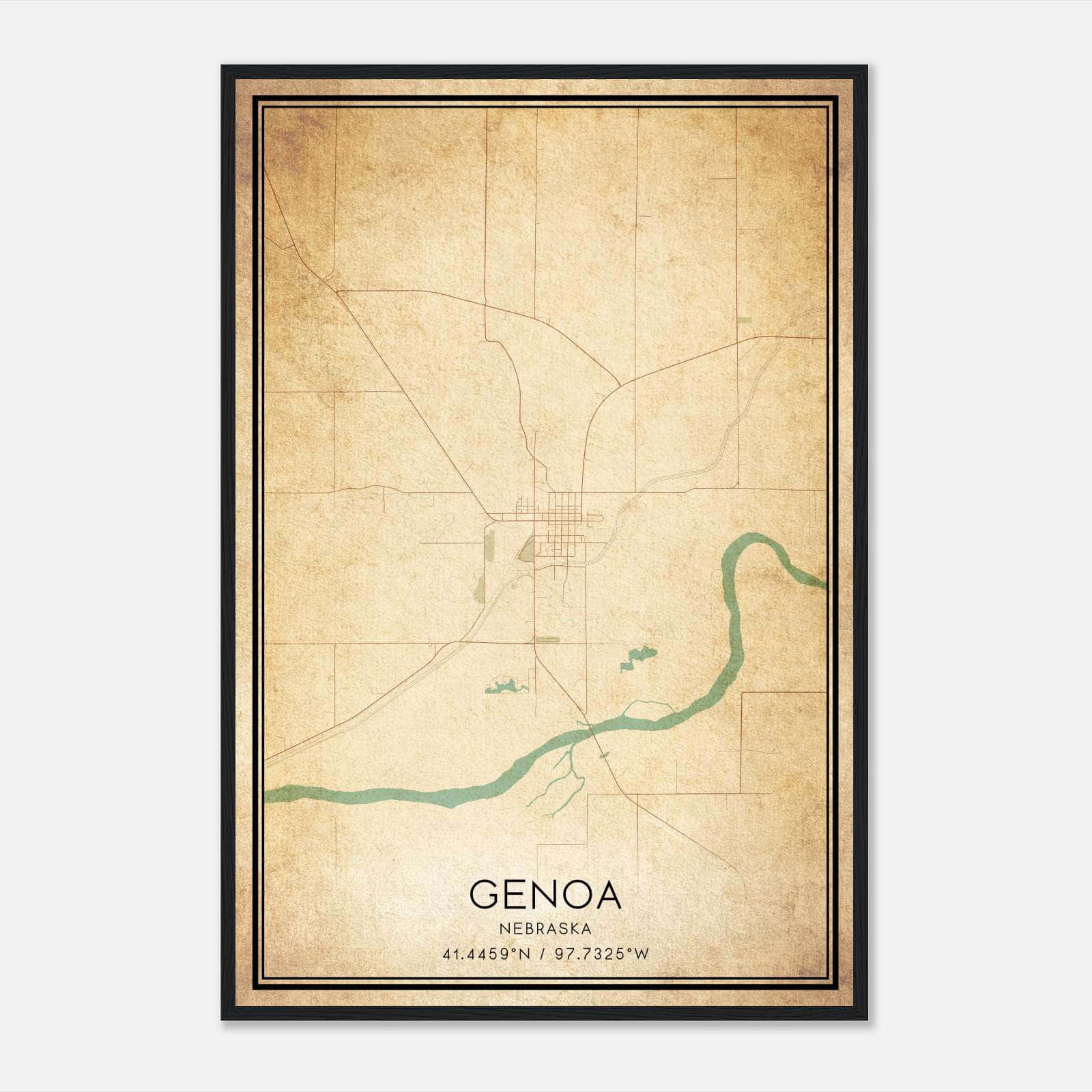 Vintage Genoa Nebraska Map Poster, Genoa NE City Road Wall Art Print Vintage Genoa Nebraska Map Poster, Genoa NE City Road Wall Art Print