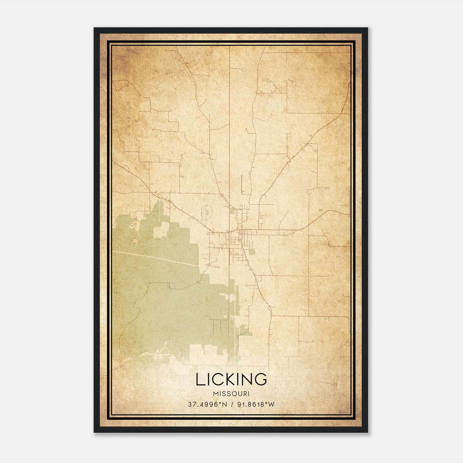 Vintage Licking Missouri Map Poster, Licking MO City Road Wall Art Print Vintage Licking Missouri Map Poster, Licking MO City Road Wall Art Print