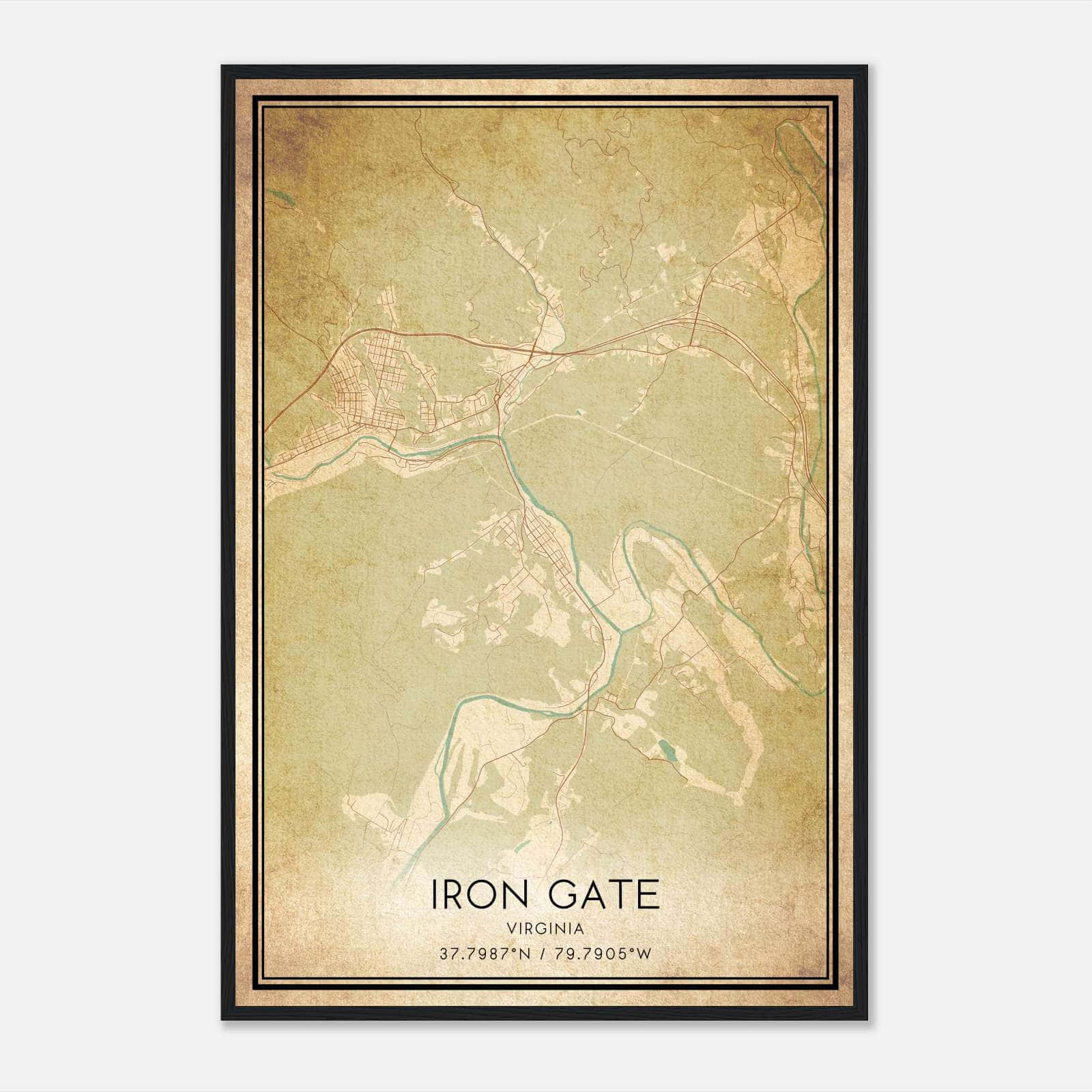 Vintage Iron Gate Virginia Map Poster, Iron Gate VA City Road Wall Art Print Vintage Iron Gate Virginia Map Poster, Iron Gate VA City Road Wall Art Print