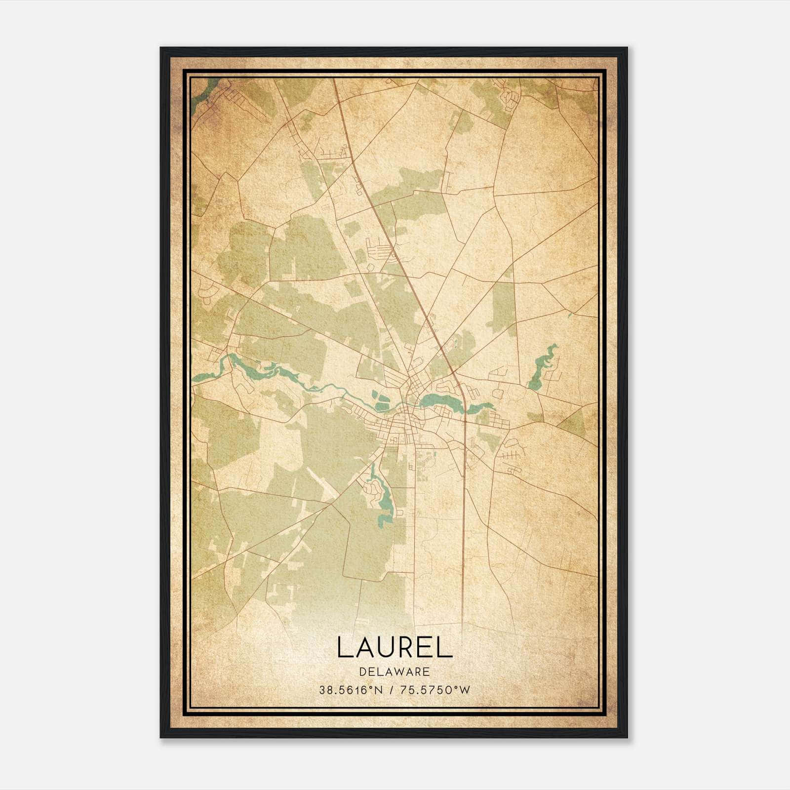 Vintage Laurel Delaware Map Poster, Laurel DE City Road Wall Art Print Vintage Laurel Delaware Map Poster, Laurel DE City Road Wall Art Print