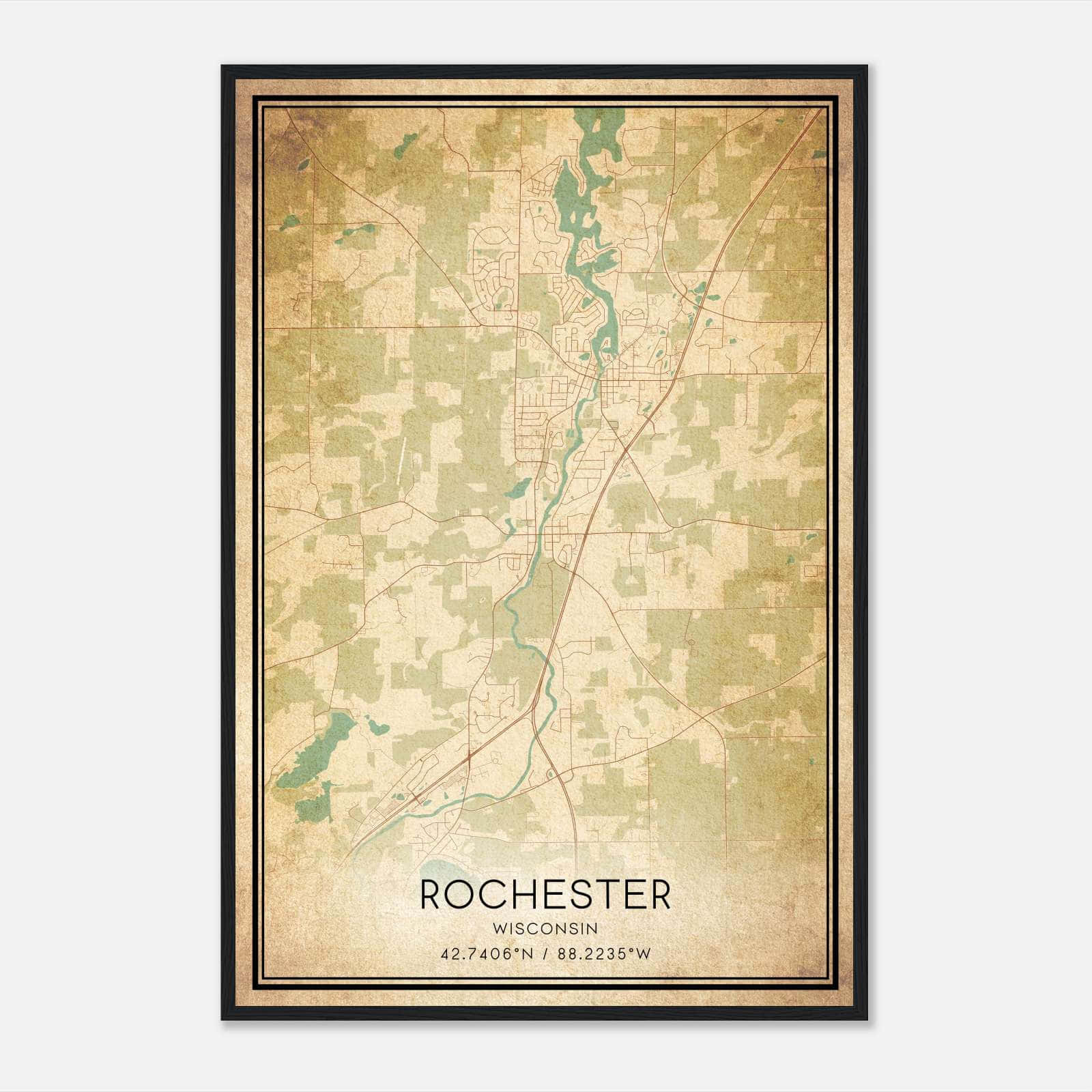 Vintage Rochester Wisconsin Map Poster, Rochester WI City Road Wall Art Print Vintage Rochester Wisconsin Map Poster, Rochester WI City Road Wall Art Print