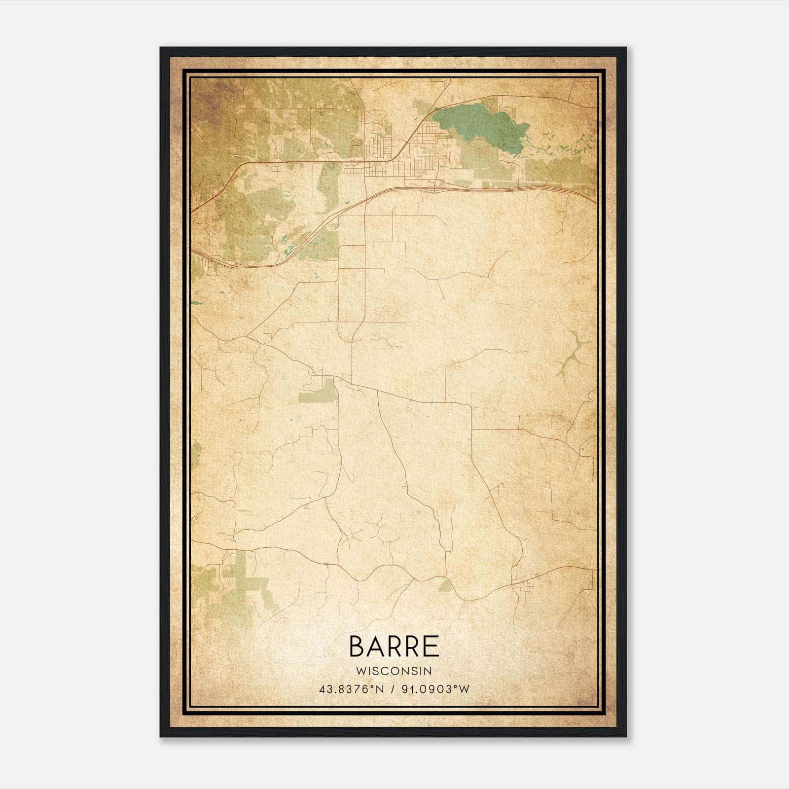 Vintage Barre Wisconsin Map Poster, Barre WI City Road Wall Art Print Vintage Barre Wisconsin Map Poster, Barre WI City Road Wall Art Print