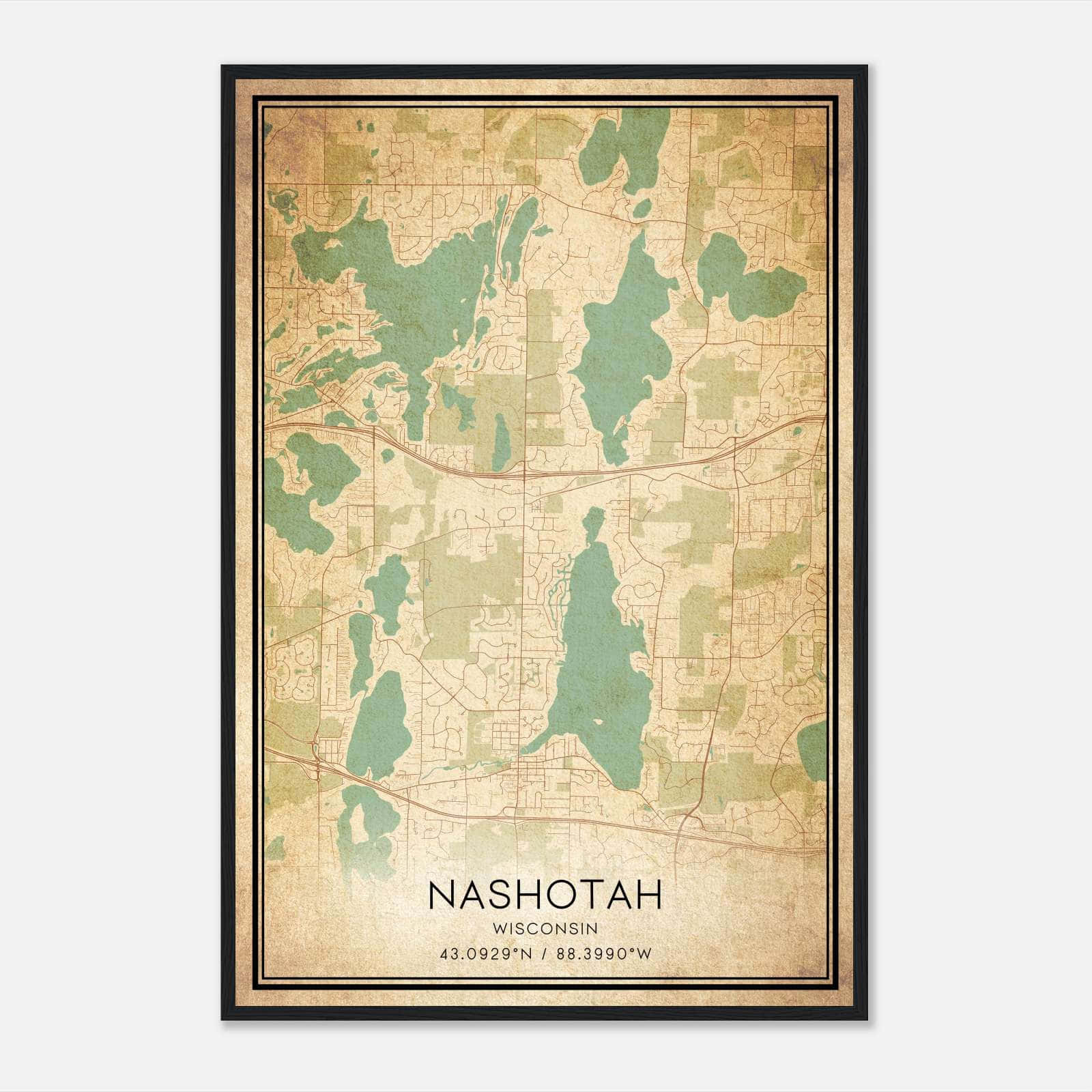 Vintage Nashotah Wisconsin Map Poster, Nashotah WI City Road Wall Art Print Vintage Nashotah Wisconsin Map Poster, Nashotah WI City Road Wall Art Print