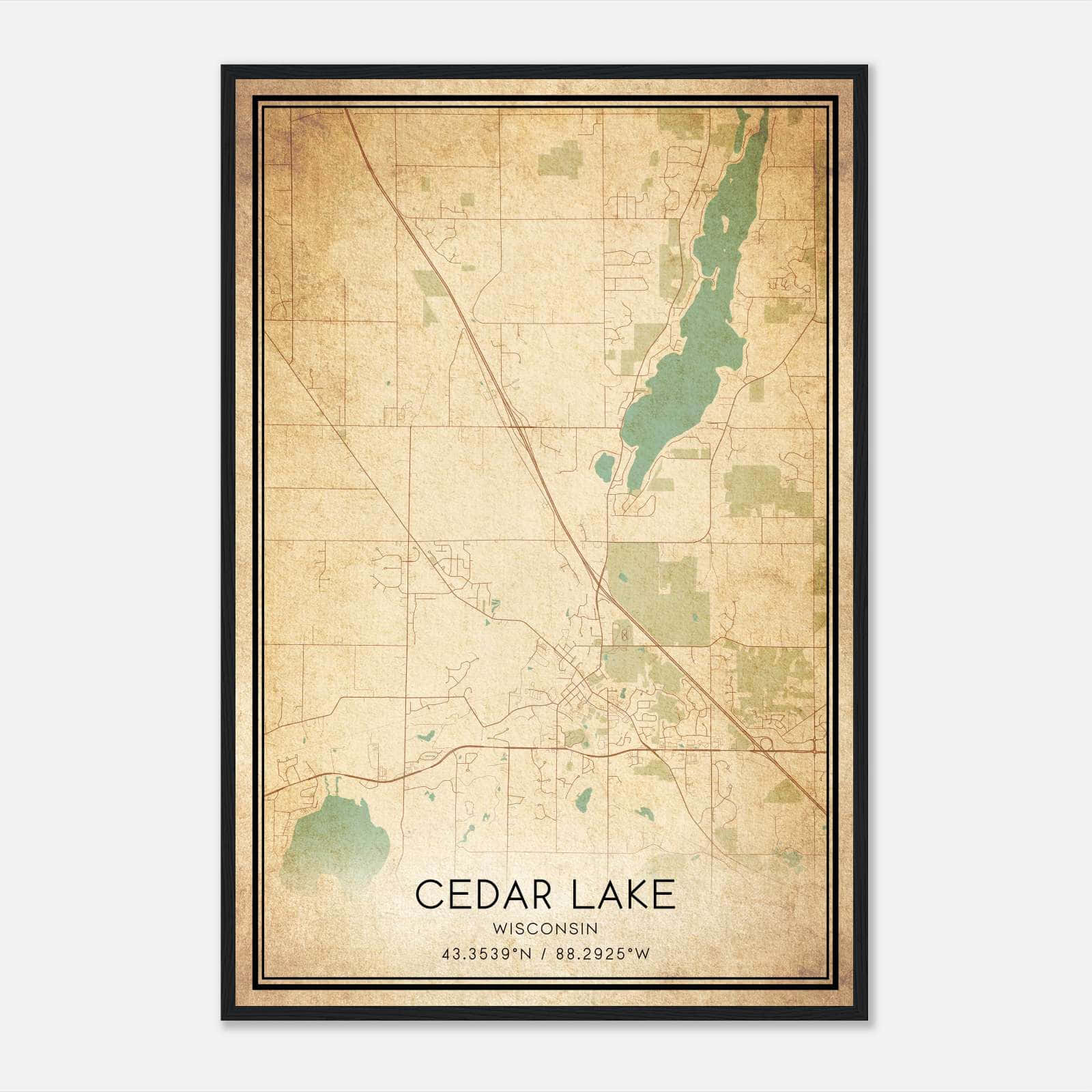 Vintage Cedar Lake Wisconsin Map Poster, Cedar Lake WI City Road Wall Art Print Vintage Cedar Lake Wisconsin Map Poster, Cedar Lake WI City Road Wall Art Print