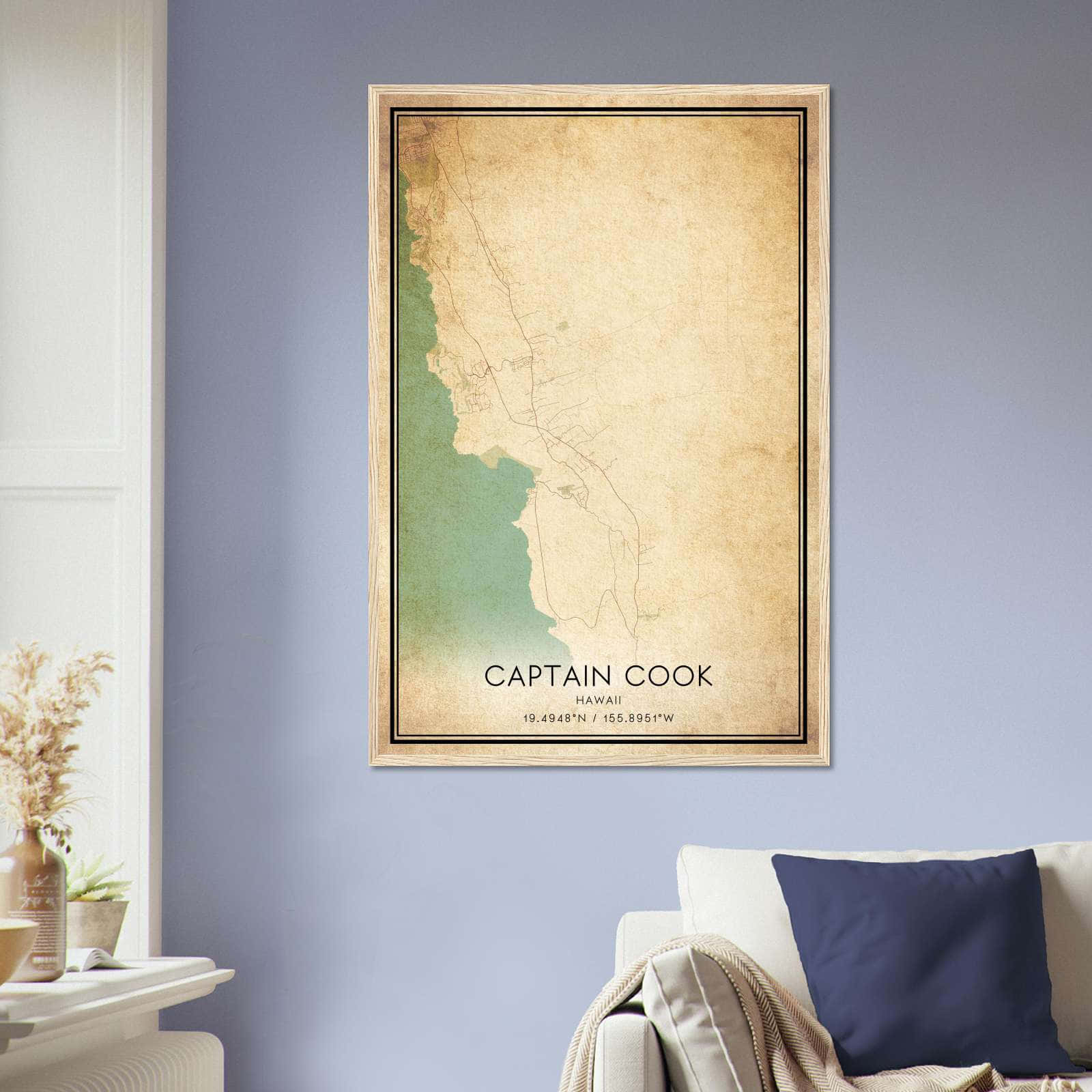 Vintage Captain Cook Hawaii Map Poster, Captain Cook HI City Road Wall Art Print