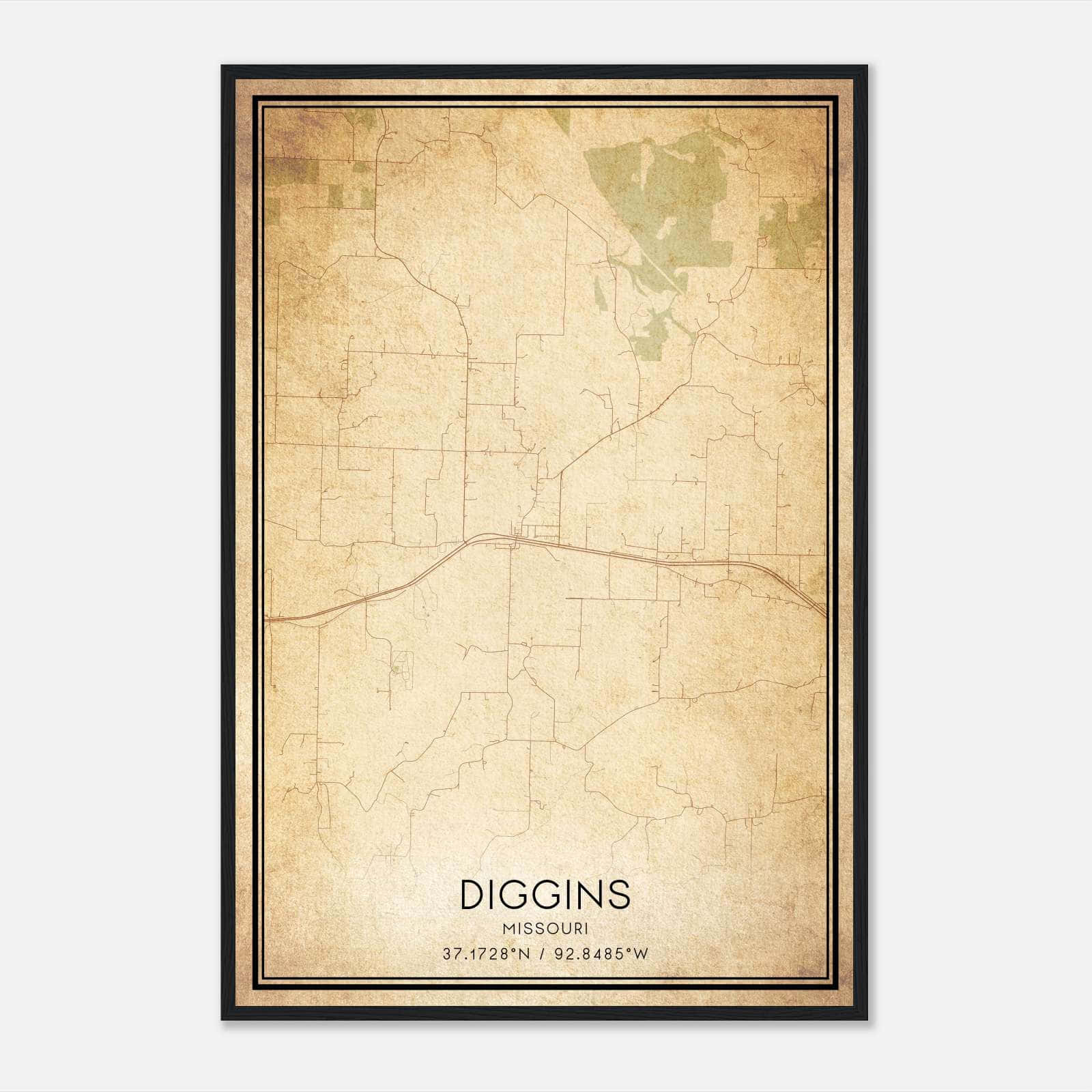 Vintage Diggins Missouri Map Poster, Diggins MO City Road Wall Art Print Vintage Diggins Missouri Map Poster, Diggins MO City Road Wall Art Print