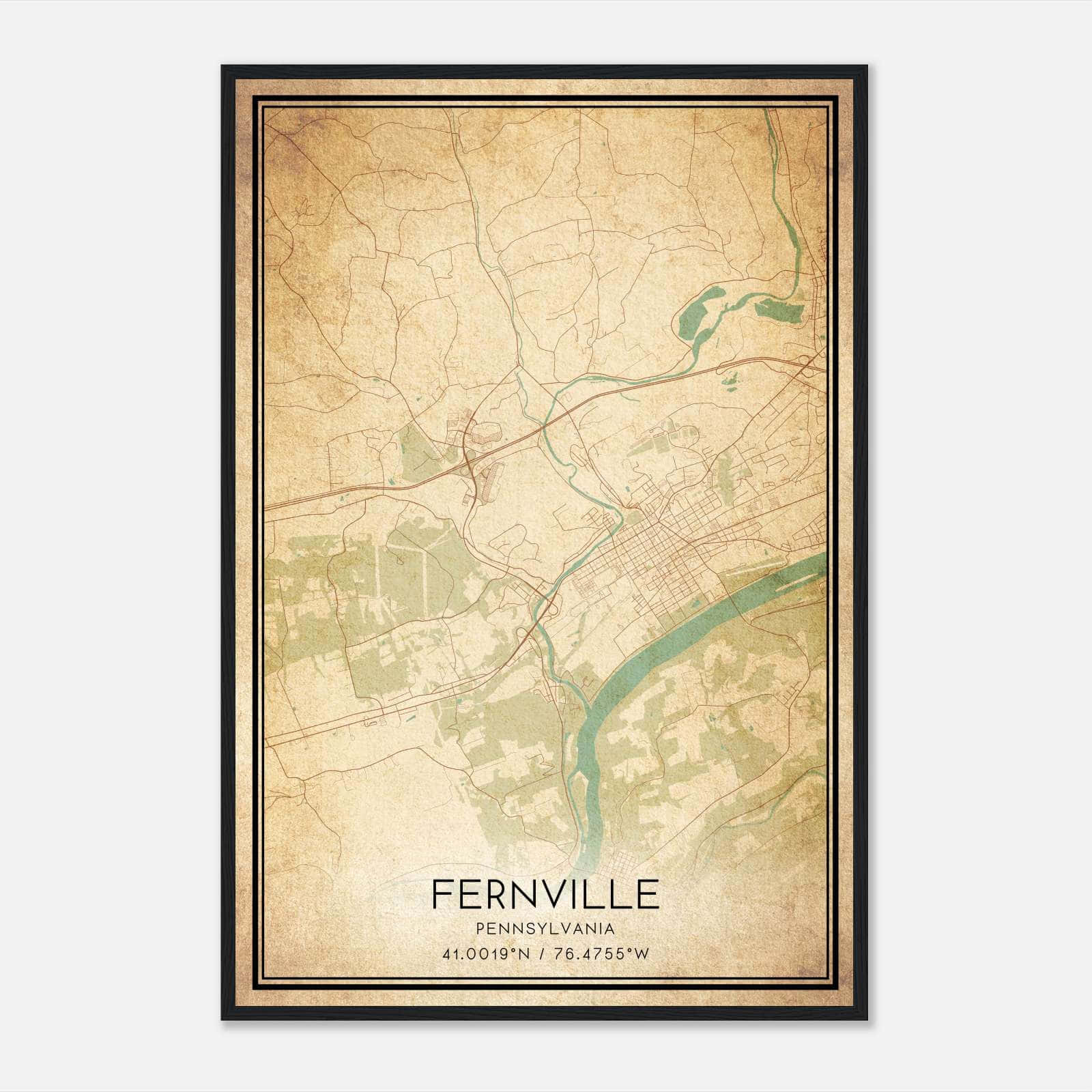 Vintage Fernville Pennsylvania Map Poster, Fernville PA City Road Wall Art Print Vintage Fernville Pennsylvania Map Poster, Fernville PA City Road Wall Art Print